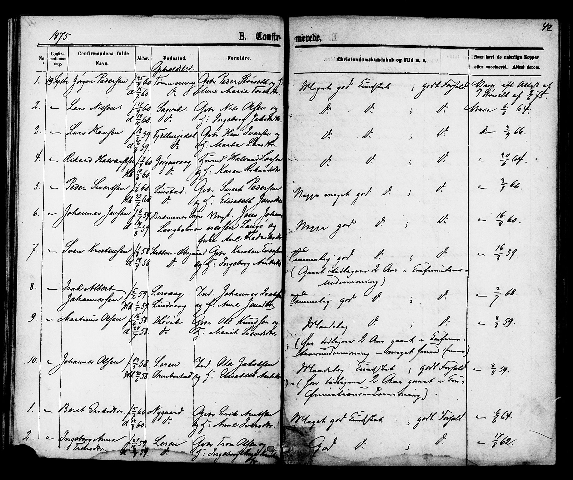 Ministerialprotokoller, klokkerbøker og fødselsregistre - Møre og Romsdal, AV/SAT-A-1454/577/L0895: Ministerialbok nr. 577A02, 1875-1879, s. 42