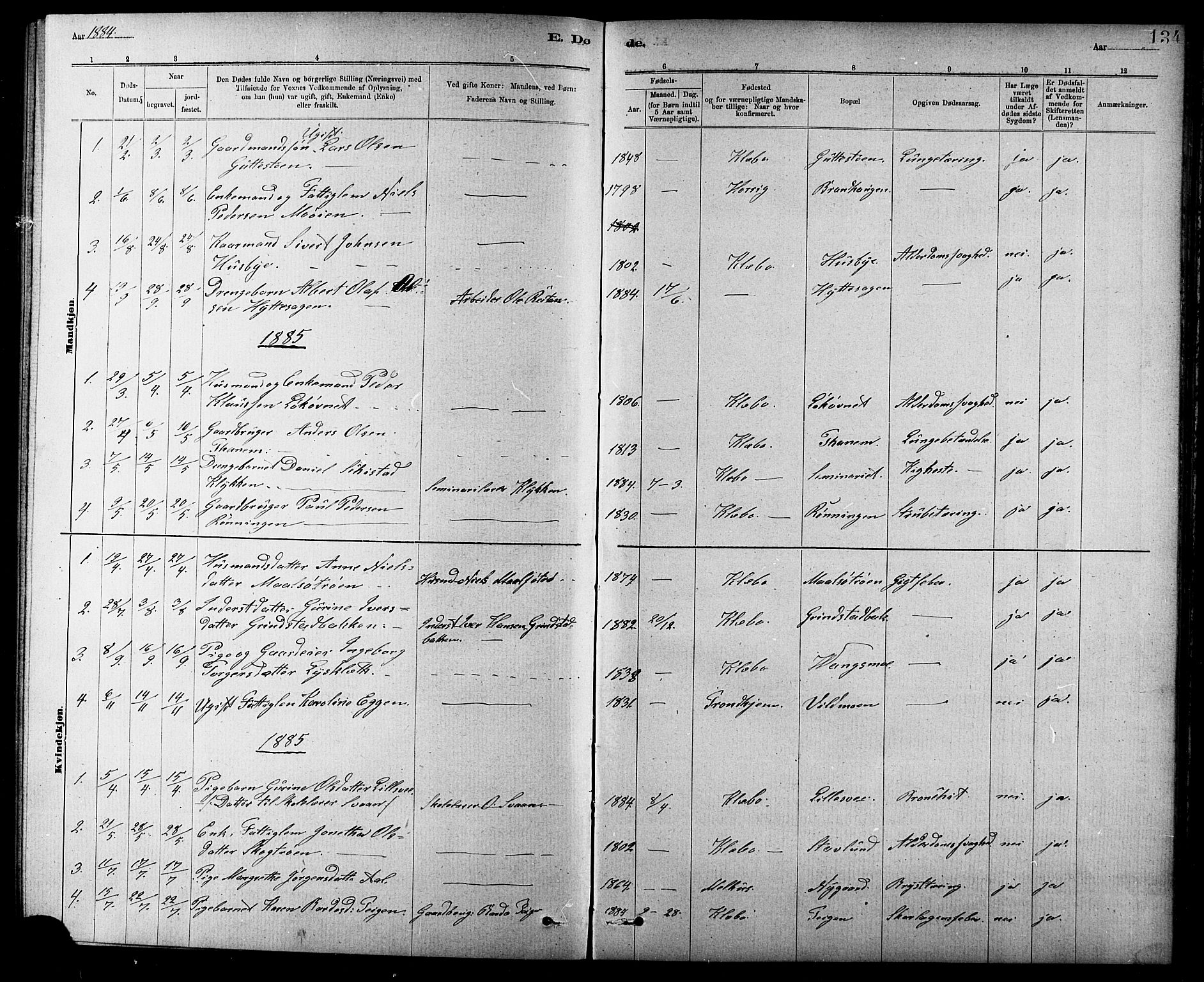 Ministerialprotokoller, klokkerbøker og fødselsregistre - Sør-Trøndelag, AV/SAT-A-1456/618/L0452: Klokkerbok nr. 618C03, 1884-1906, s. 134