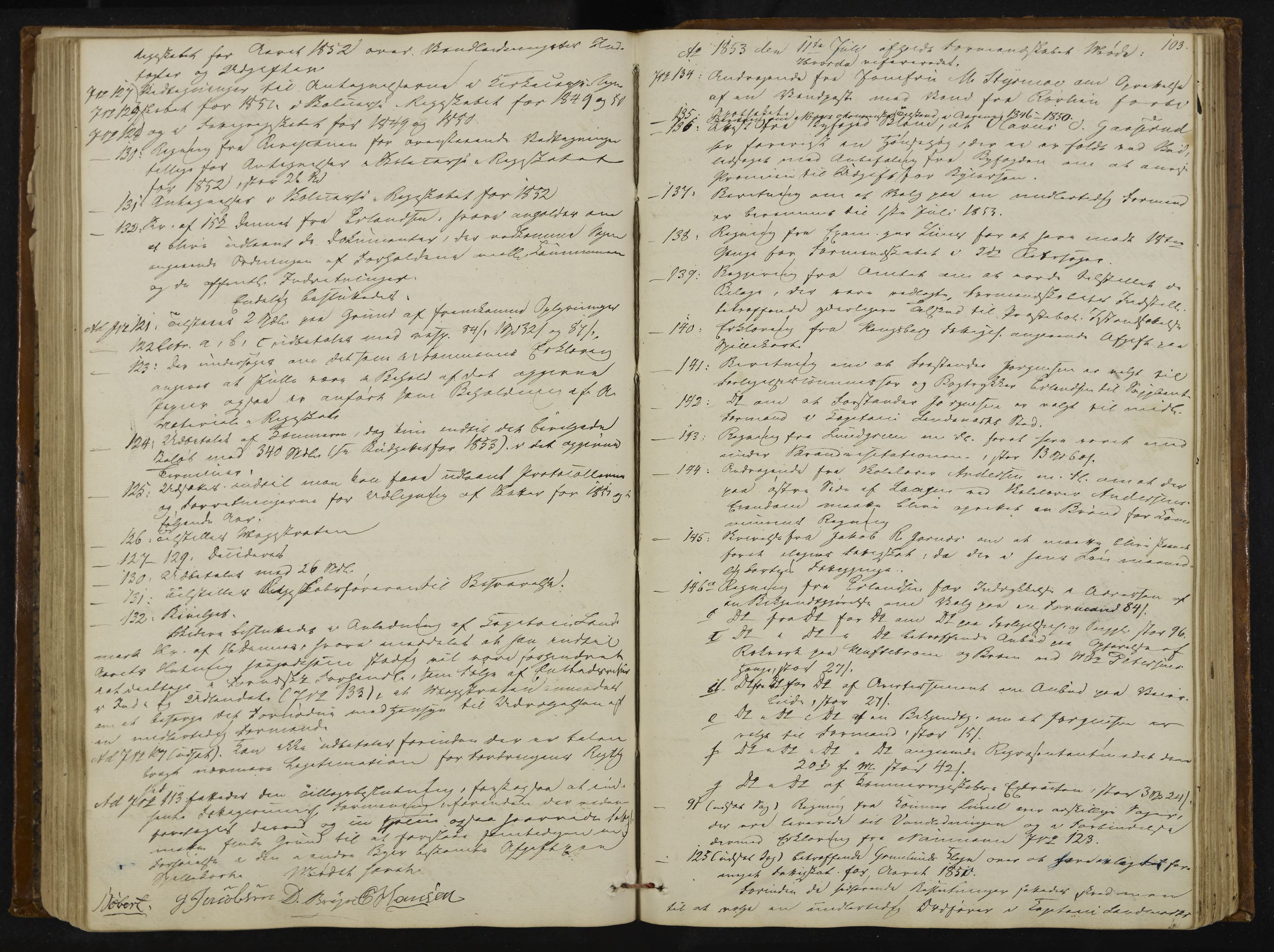 Kongsberg formannskap og sentraladministrasjon, IKAK/0604021-1/A/L0002: Møtebok med register, 1849-1856, s. 103