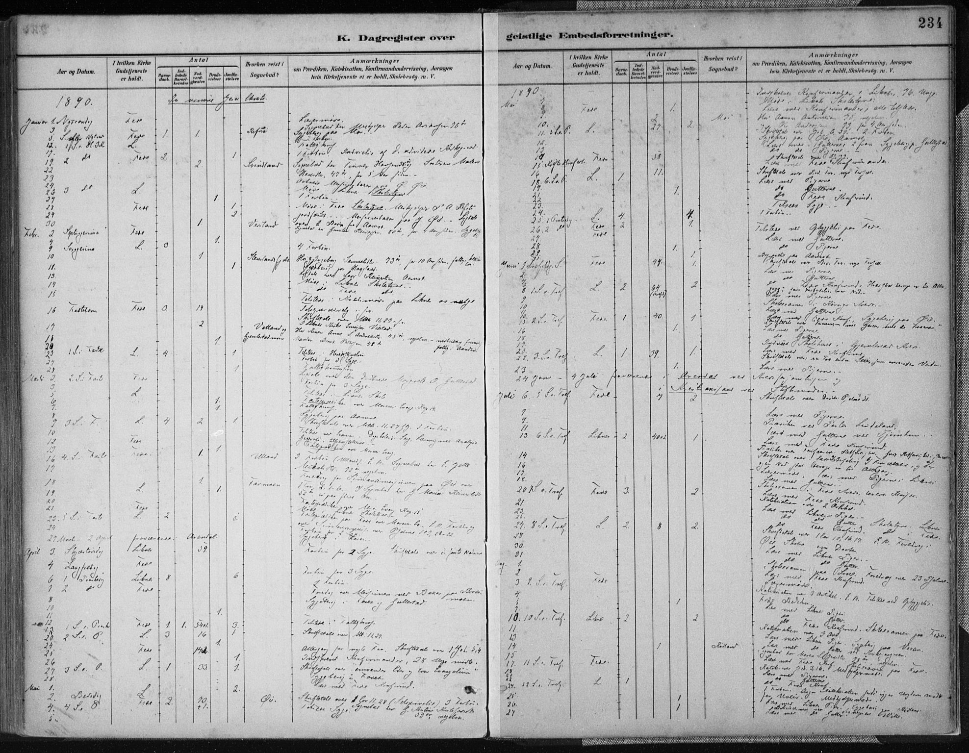 Kvinesdal sokneprestkontor, AV/SAK-1111-0026/F/Fa/Fab/L0008: Ministerialbok nr. A 8, 1886-1897, s. 234