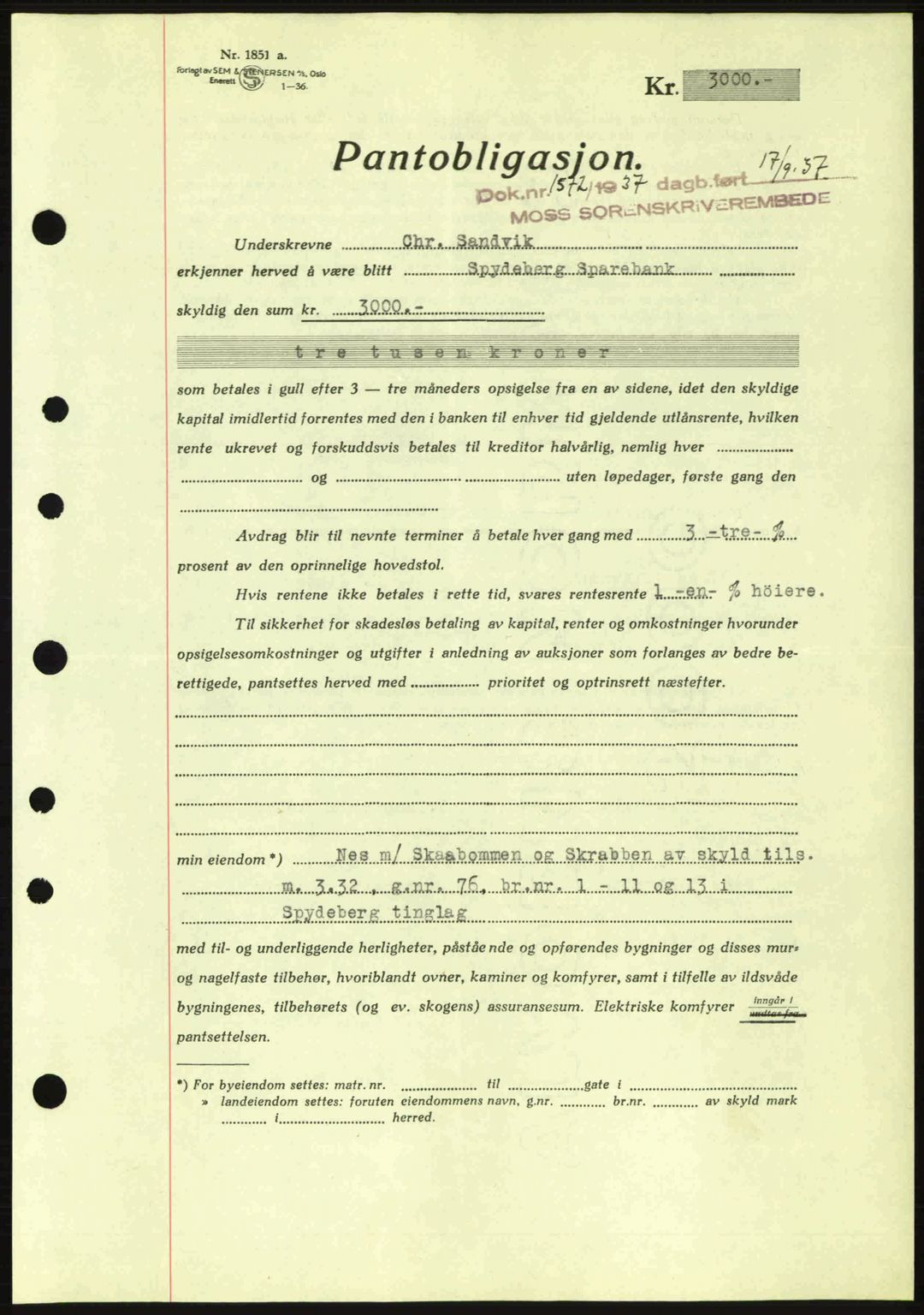 Moss sorenskriveri, SAO/A-10168: Pantebok nr. B4, 1937-1938, Dagboknr: 1572/1937