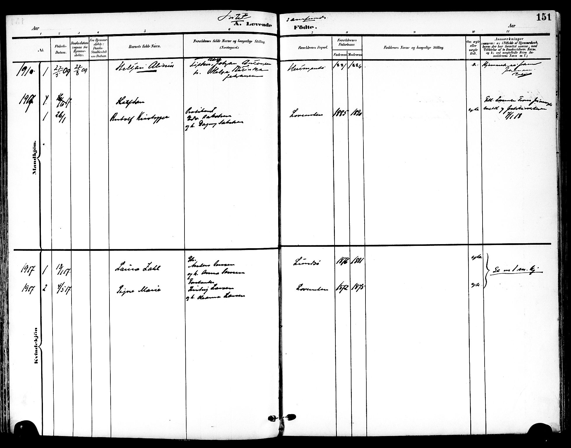 Ministerialprotokoller, klokkerbøker og fødselsregistre - Nordland, SAT/A-1459/839/L0569: Ministerialbok nr. 839A06, 1903-1922, s. 151