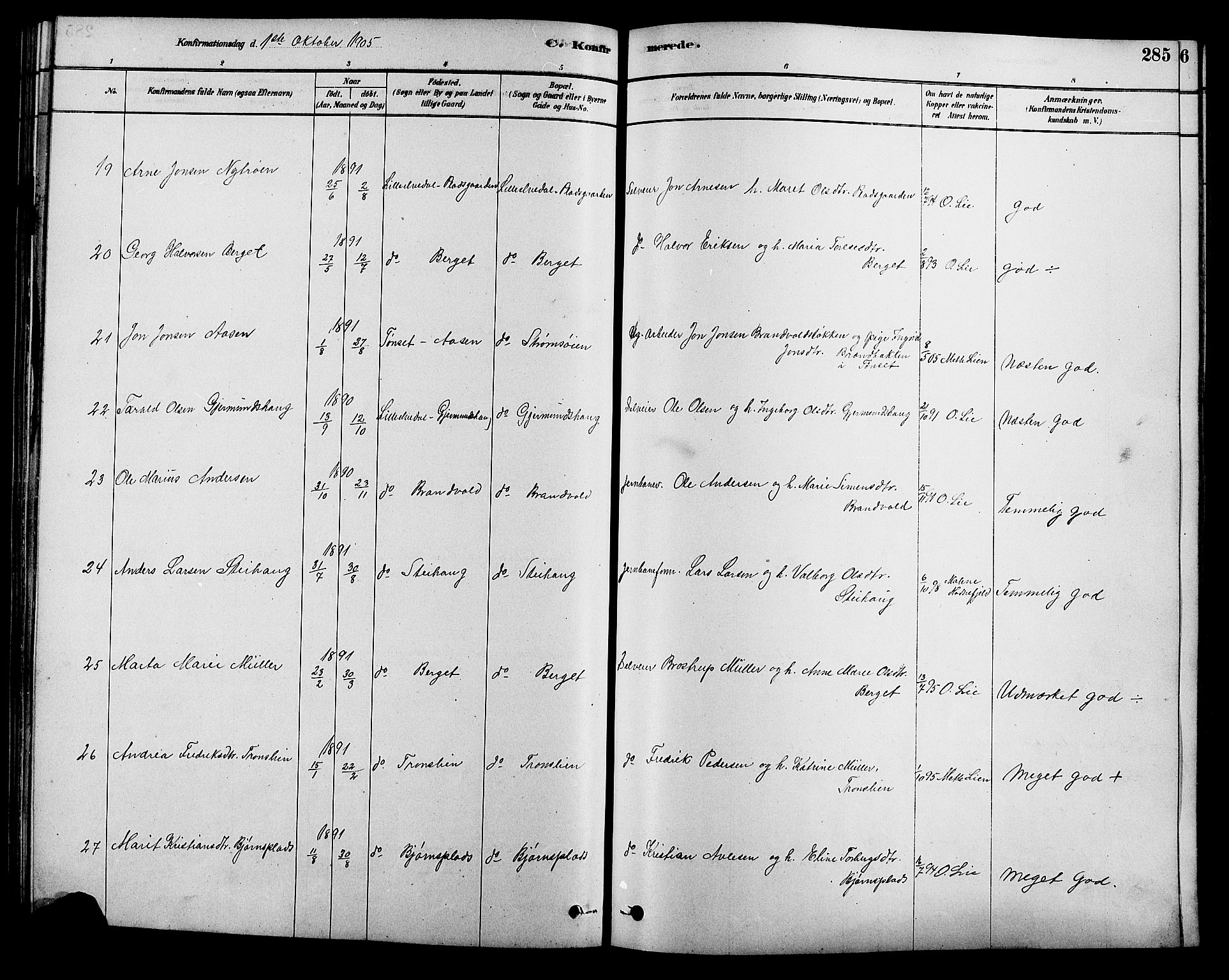 Alvdal prestekontor, AV/SAH-PREST-060/H/Ha/Hab/L0003: Klokkerbok nr. 3, 1878-1907, s. 285