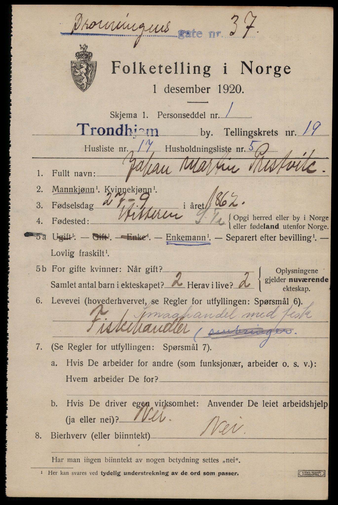 SAT, Folketelling 1920 for 1601 Trondheim kjøpstad, 1920, s. 58848