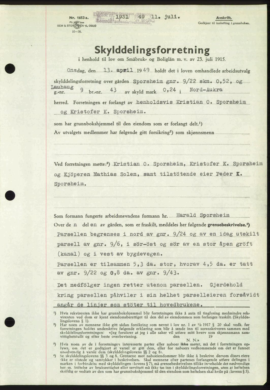 Romsdal sorenskriveri, SAT/A-4149/1/2/2C: Pantebok nr. A30, 1949-1949, Dagboknr: 1931/1949
