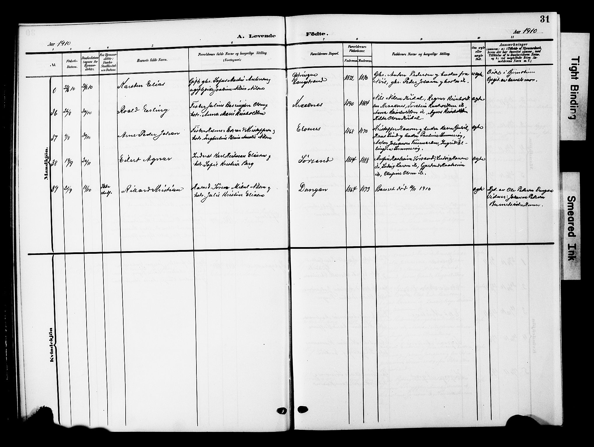 Ministerialprotokoller, klokkerbøker og fødselsregistre - Nordland, AV/SAT-A-1459/893/L1350: Klokkerbok nr. 893C05, 1906-1927, s. 31