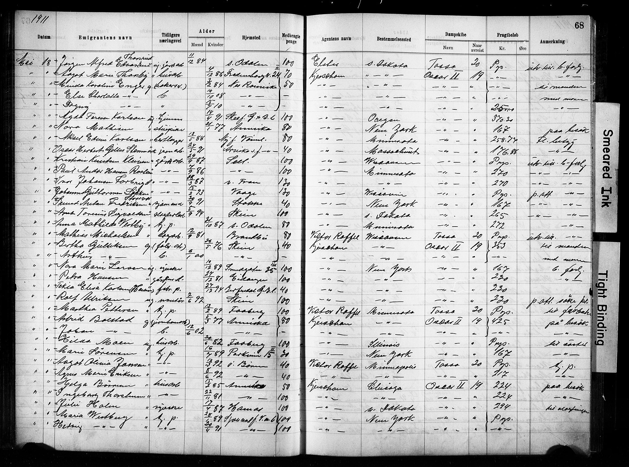 Oslo politidistrikt, AV/SAO-A-10085/E/Ee/Eef/L0029: Emigrantprotokoll, 1910-1913, s. 68