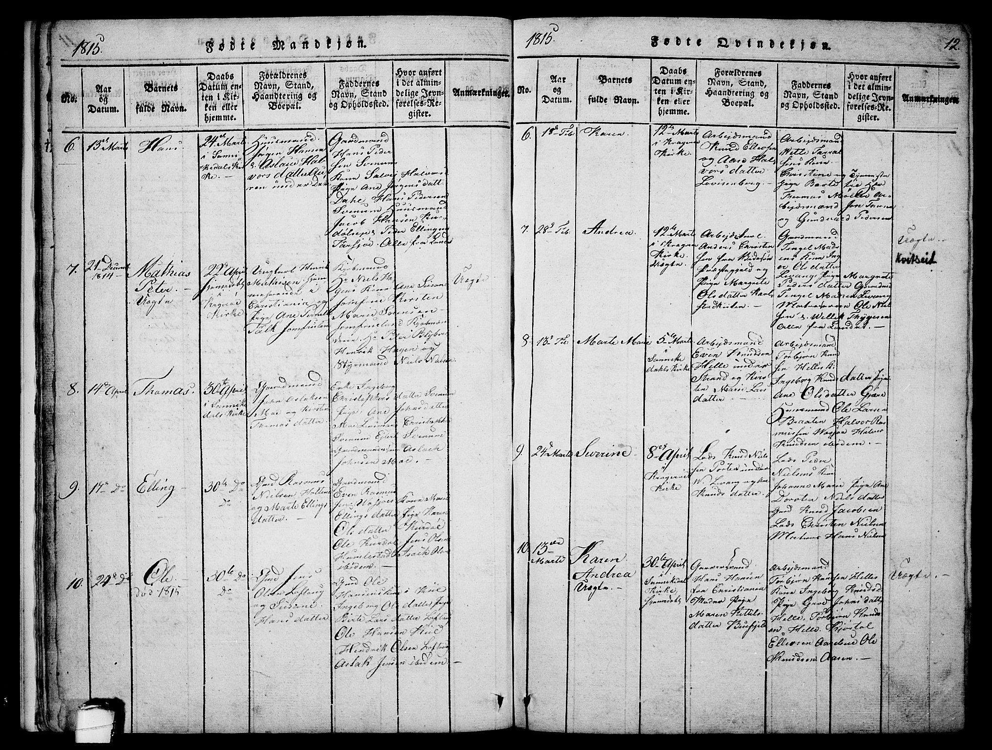 Sannidal kirkebøker, AV/SAKO-A-296/F/Fa/L0004: Ministerialbok nr. 4, 1814-1829, s. 12