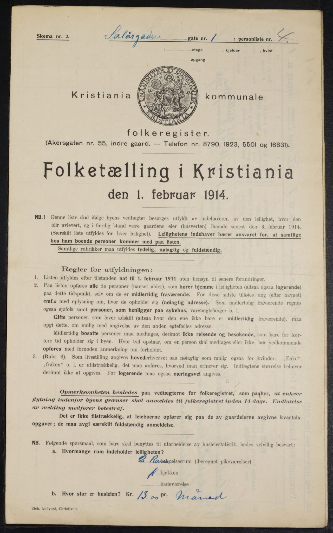 OBA, Kommunal folketelling 1.2.1914 for Kristiania, 1914, s. 99562