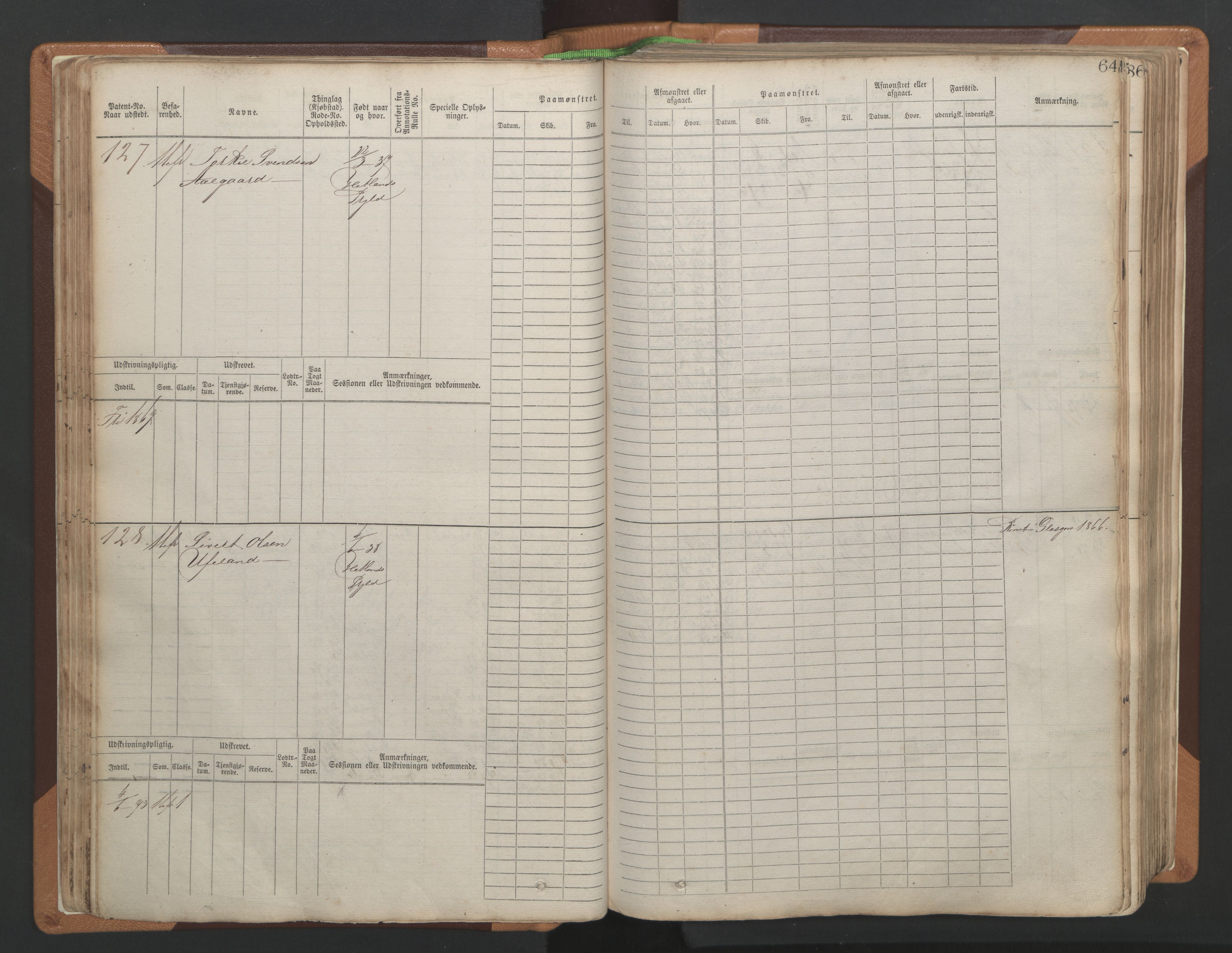 Stavanger sjømannskontor, AV/SAST-A-102006/F/Fb/Fbb/L0004: Sjøfartshovedrulle, patentnr. 1-792 (del 1), 1869-1880, s. 68