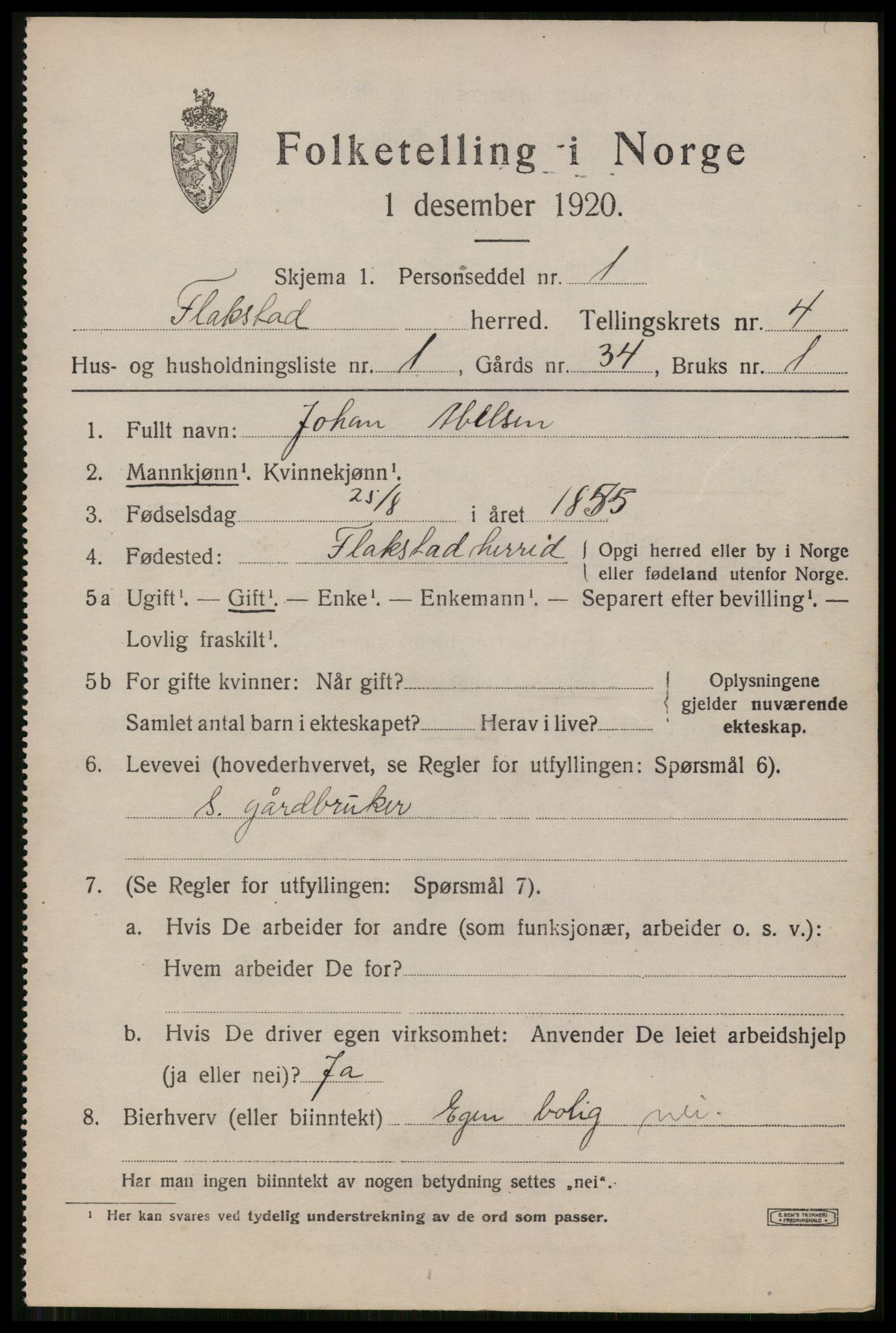 SAT, Folketelling 1920 for 1859 Flakstad herred, 1920, s. 2823