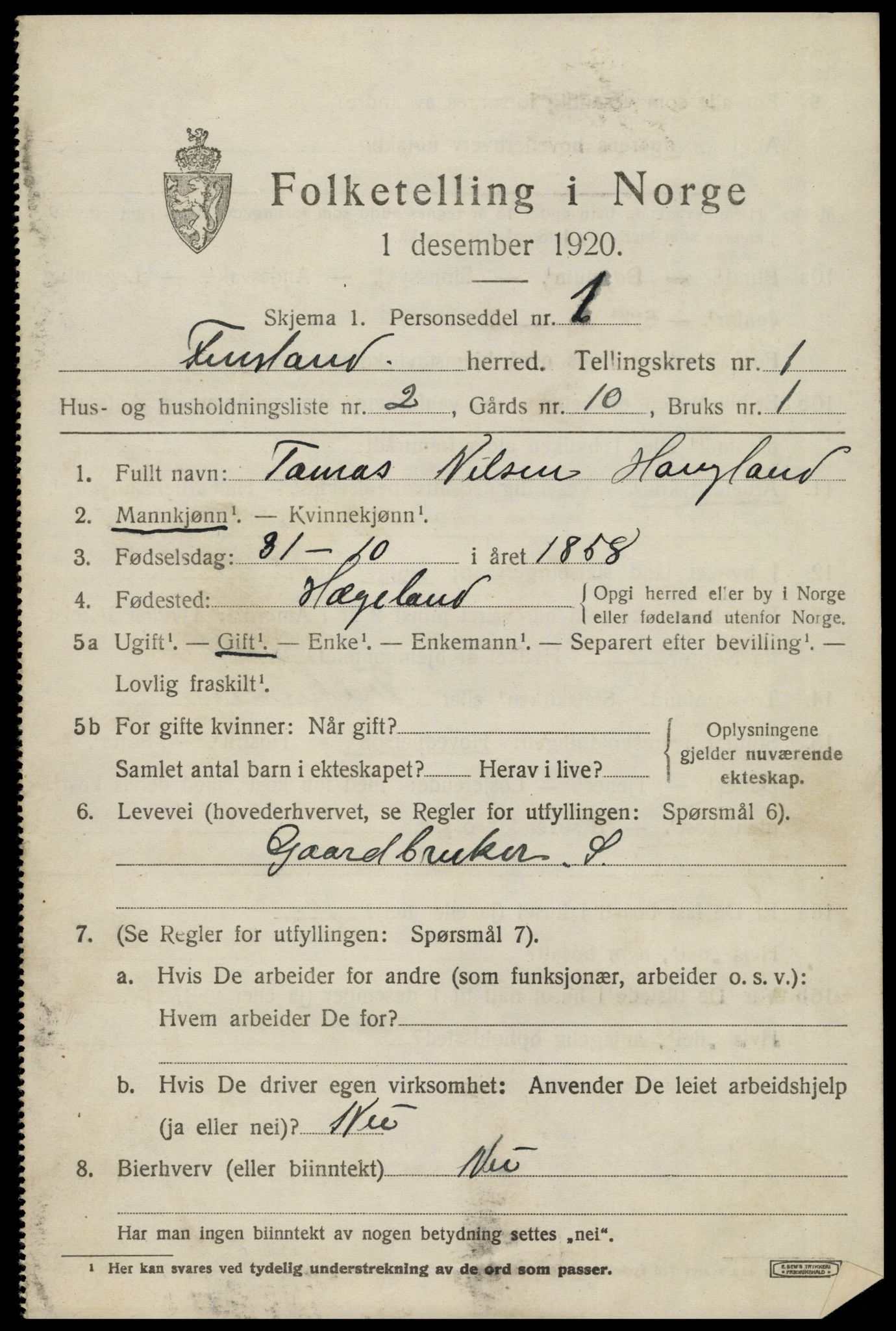 SAK, Folketelling 1920 for 1023 Finsland herred, 1920, s. 380