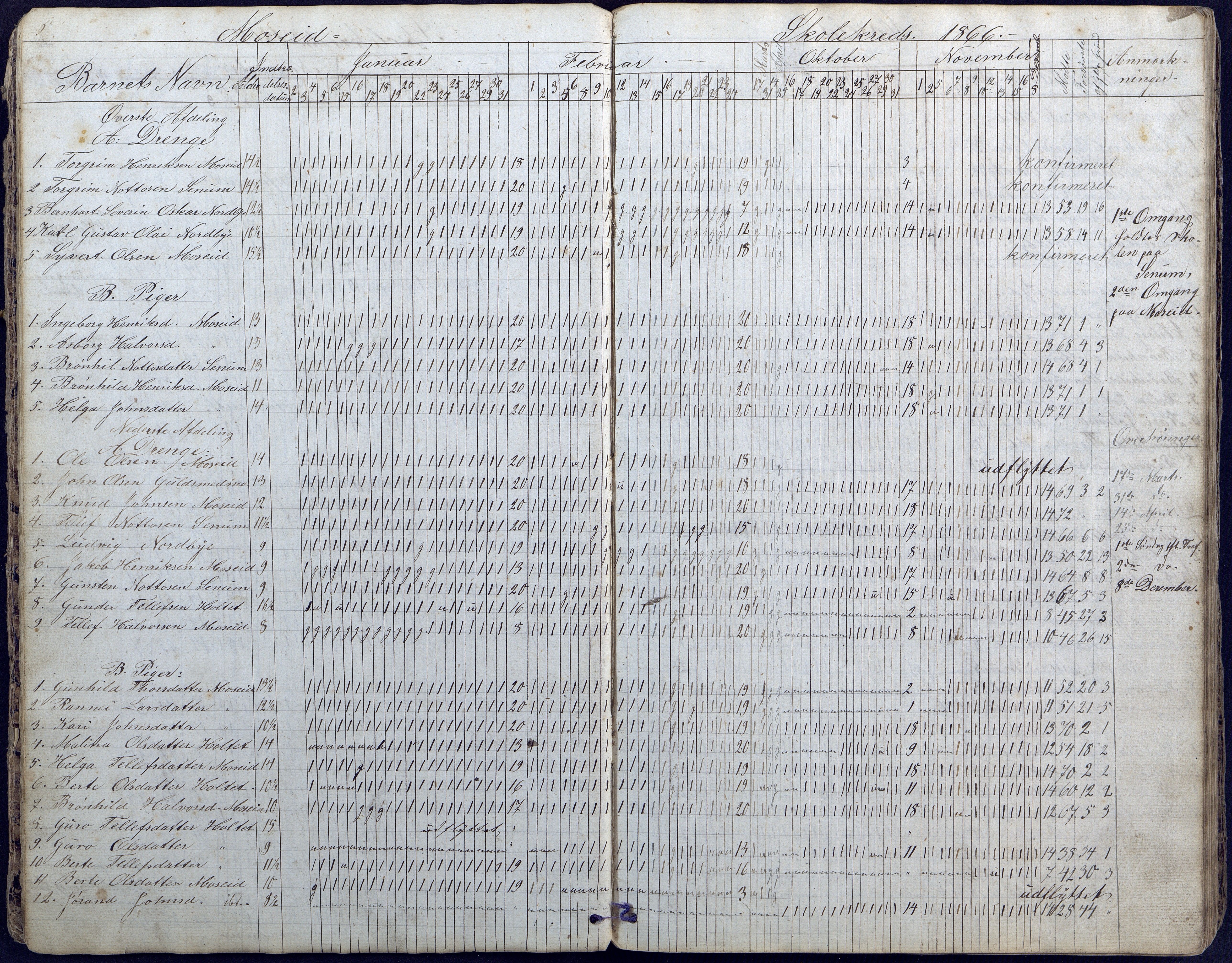 Hornnes kommune, Moi, Moseid, Kjetså skolekretser, AAKS/KA0936-550e/F1/L0003: Dagbok. Moseid, Moi, 1873-1886