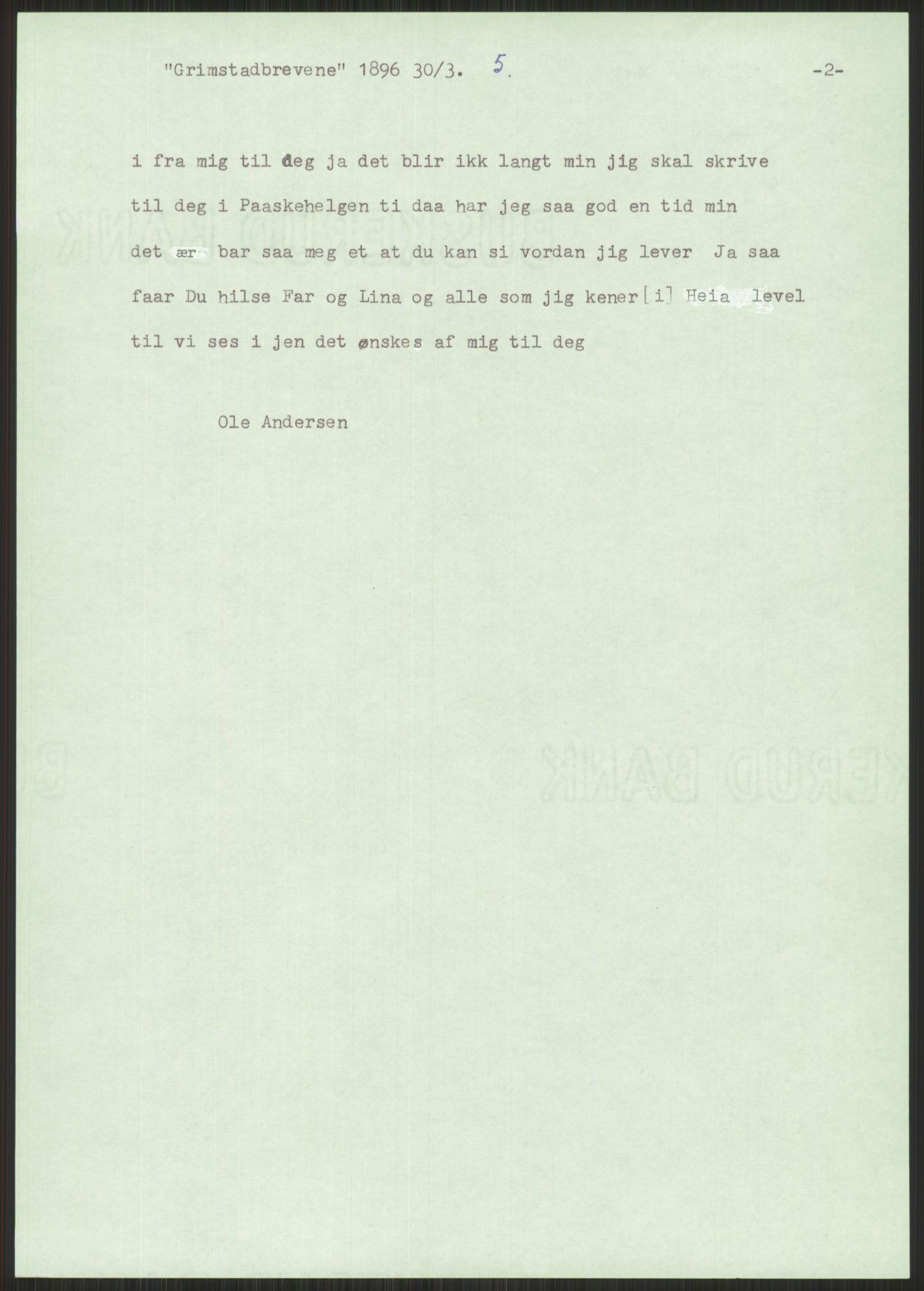 Samlinger til kildeutgivelse, Amerikabrevene, AV/RA-EA-4057/F/L0025: Innlån fra Aust-Agder: Aust-Agder-Arkivet, Grimstadbrevene, 1838-1914, s. 53