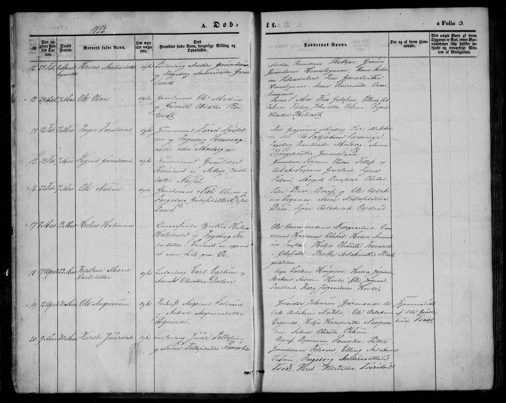 Åmli sokneprestkontor, AV/SAK-1111-0050/F/Fa/Fac/L0008: Ministerialbok nr. A 8, 1852-1869, s. 3