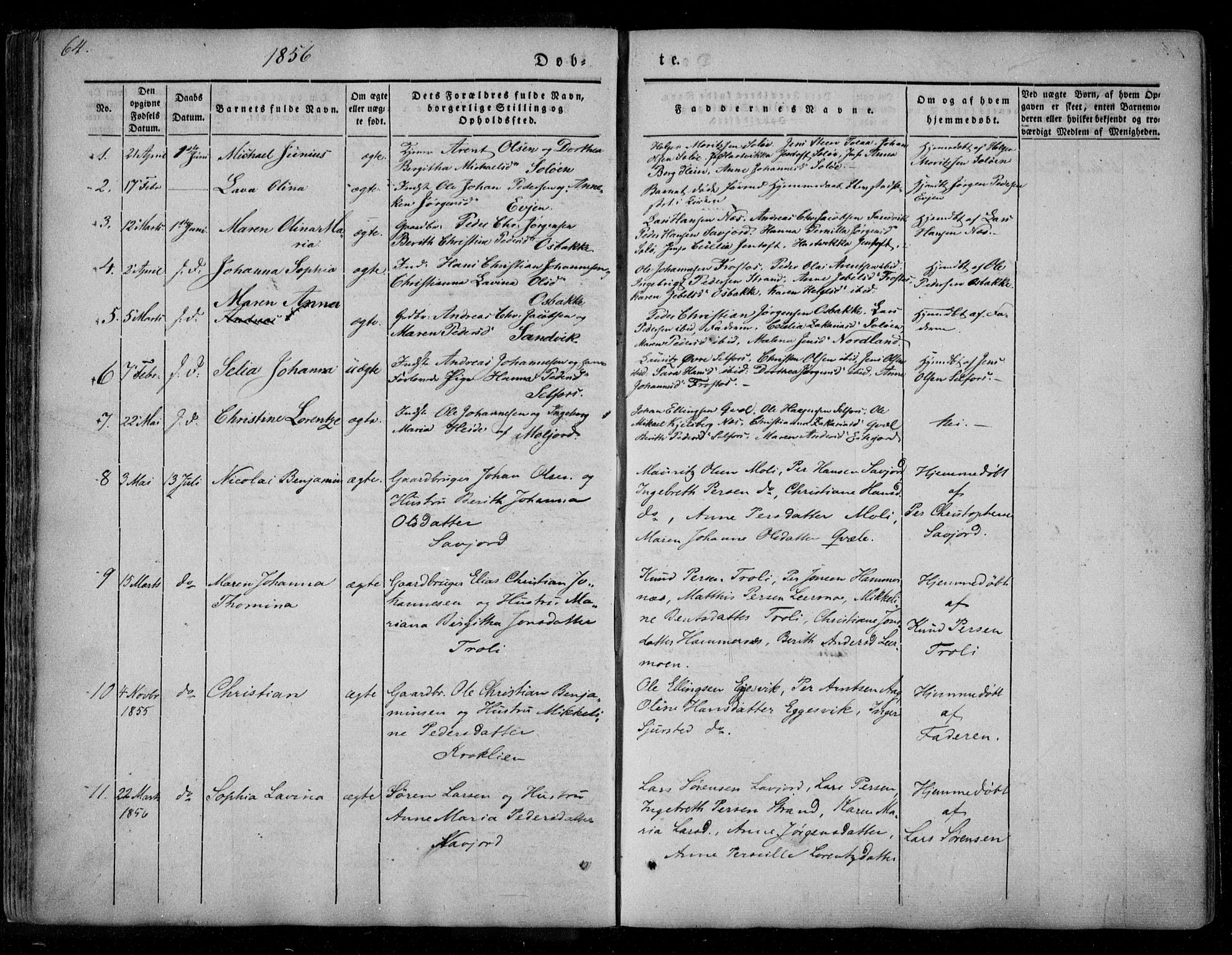 Ministerialprotokoller, klokkerbøker og fødselsregistre - Nordland, SAT/A-1459/846/L0644: Ministerialbok nr. 846A02, 1837-1872, s. 64