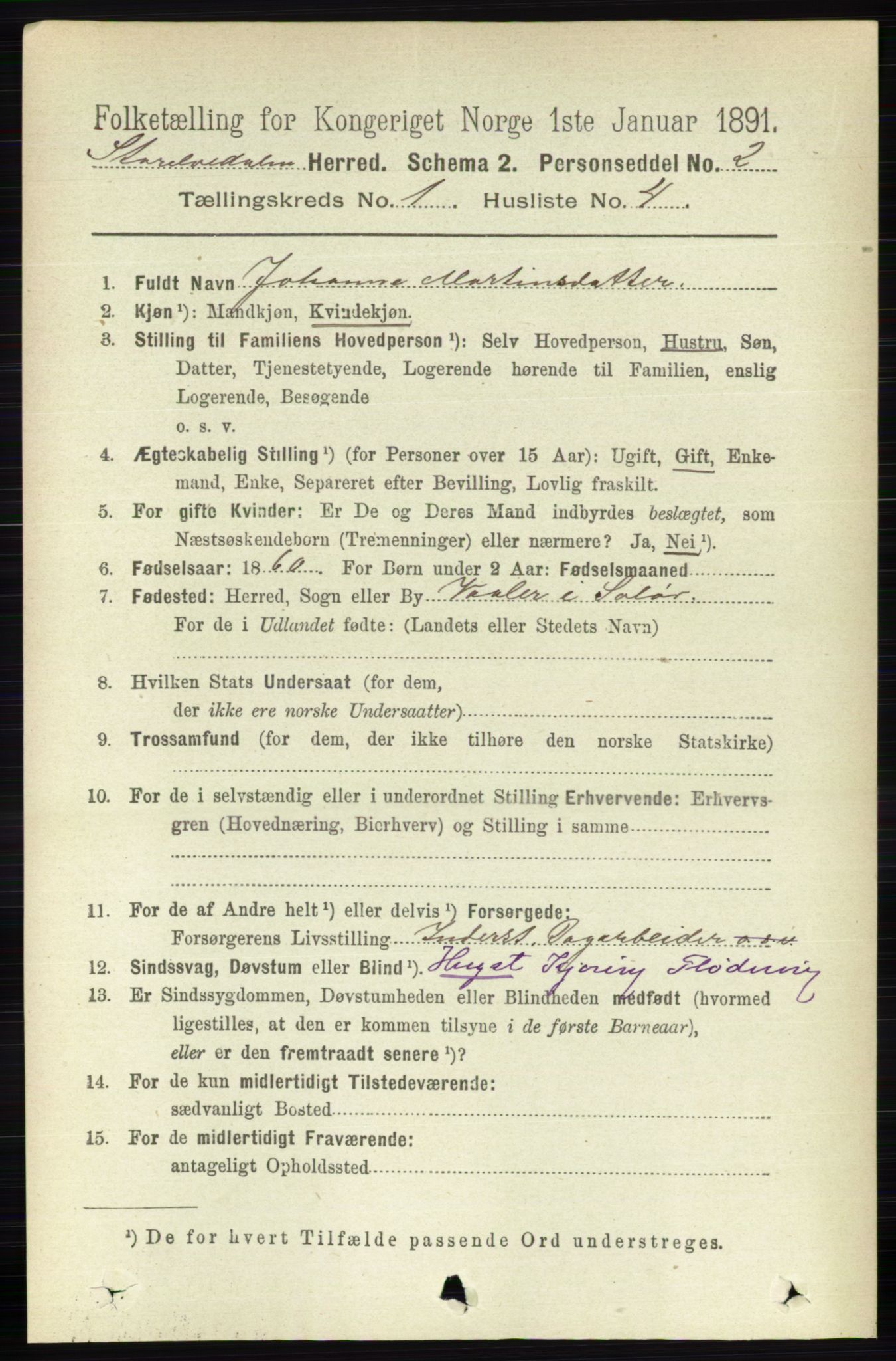 RA, Folketelling 1891 for 0430 Stor-Elvdal herred, 1891, s. 89