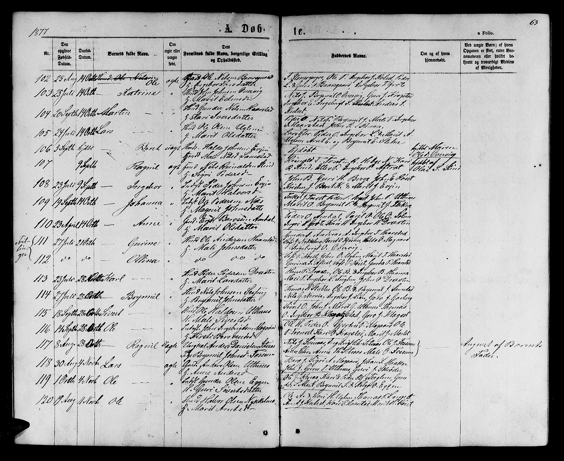 Ministerialprotokoller, klokkerbøker og fødselsregistre - Sør-Trøndelag, AV/SAT-A-1456/695/L1156: Klokkerbok nr. 695C07, 1869-1888, s. 63