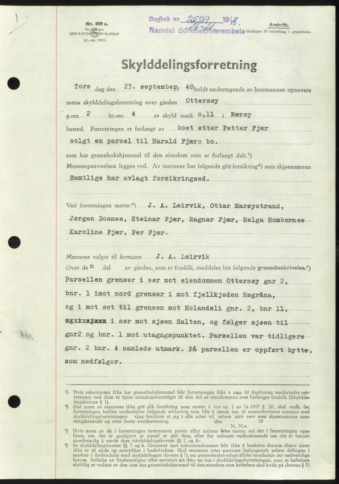 Namdal sorenskriveri, SAT/A-4133/1/2/2C: Pantebok nr. -, 1948-1948, Dagboknr: 2529/1948