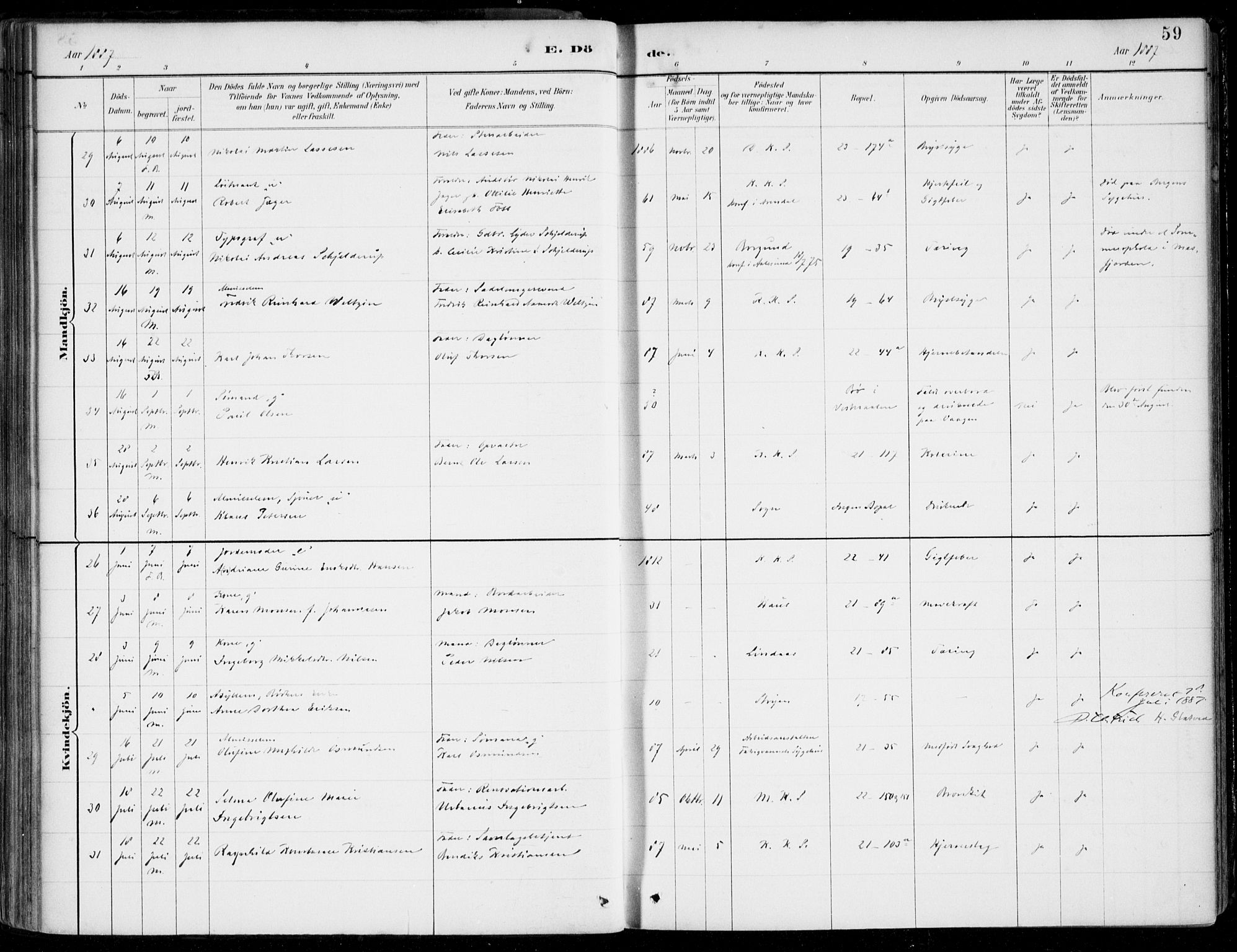 Korskirken sokneprestembete, AV/SAB-A-76101/H/Hab: Klokkerbok nr. E 4, 1884-1910, s. 59