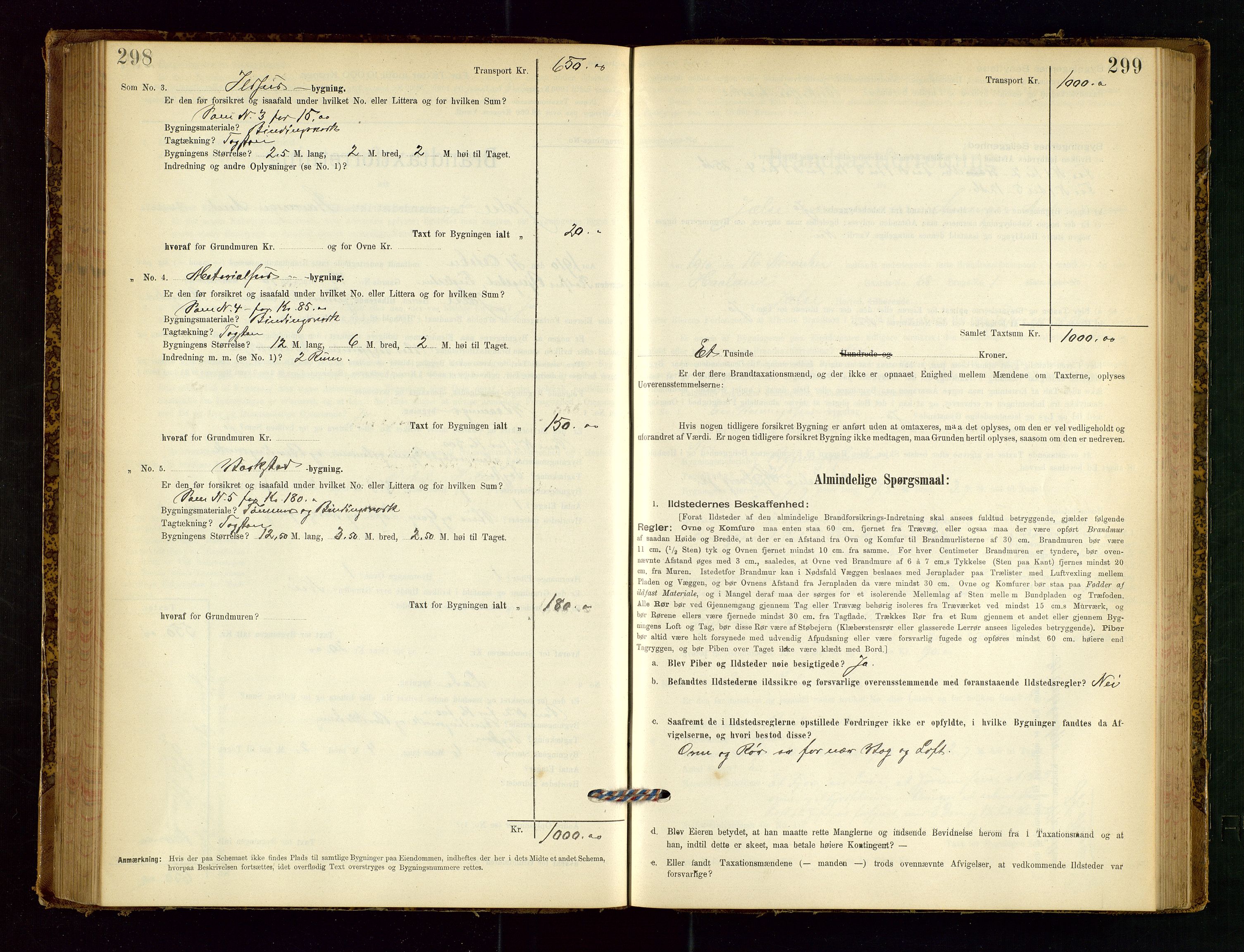 Jelsa lensmannskontor, SAST/A-100360/Gob/L0001: "Brandtaxationsprotocol", 1895-1918, s. 298-299