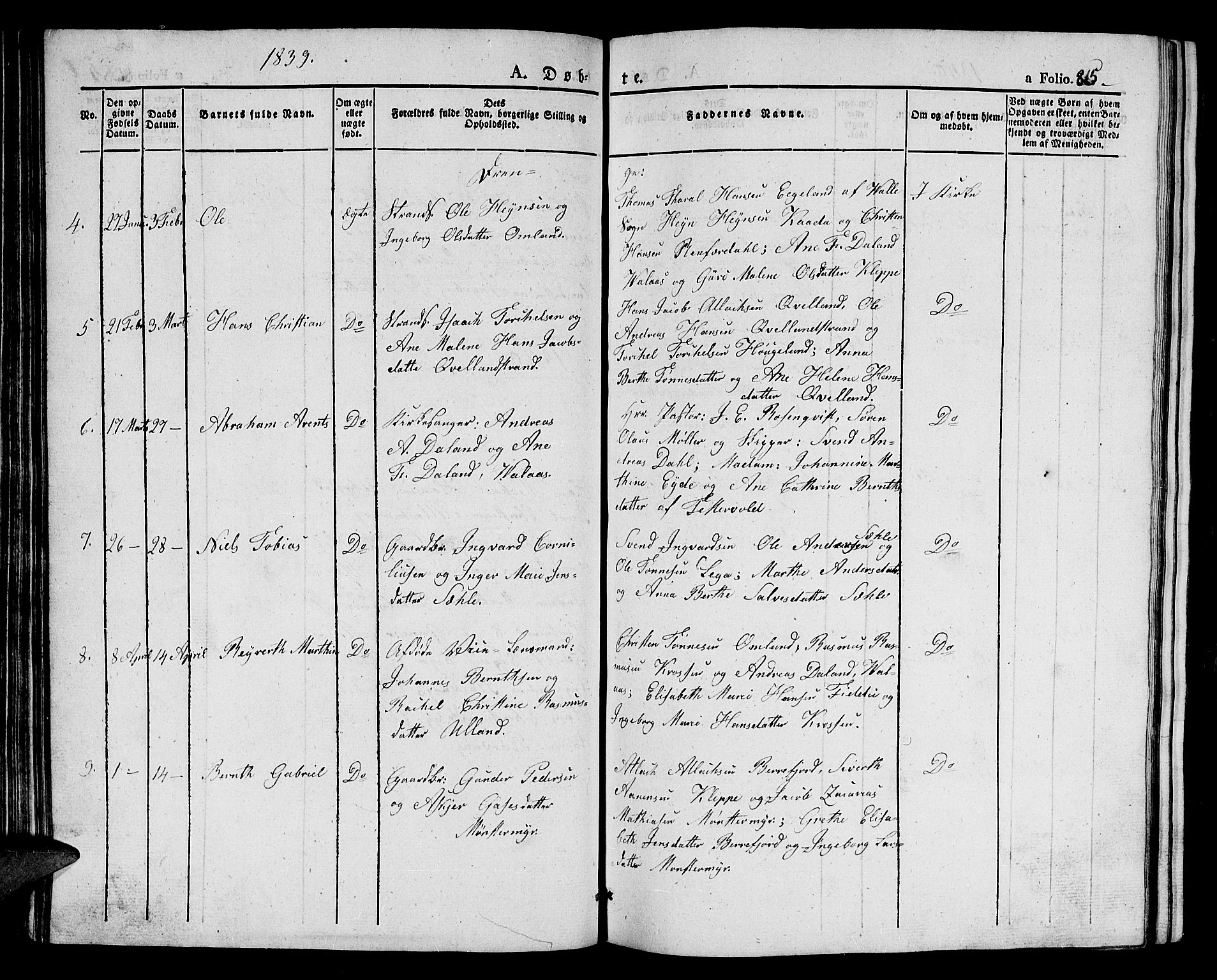 Flekkefjord sokneprestkontor, AV/SAK-1111-0012/F/Fb/Fbb/L0002: Klokkerbok nr. B 2a, 1831-1866, s. 85