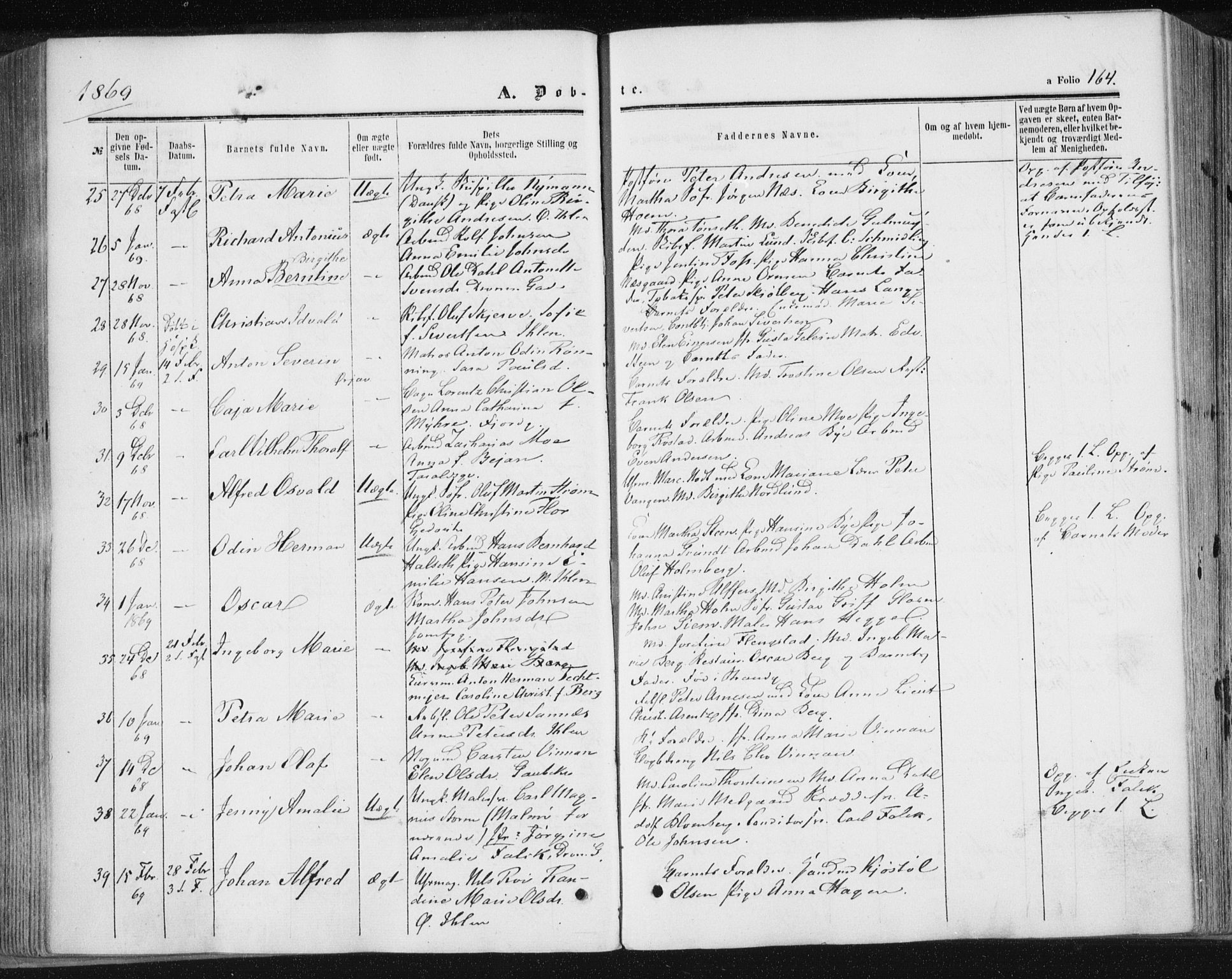 Ministerialprotokoller, klokkerbøker og fødselsregistre - Sør-Trøndelag, SAT/A-1456/602/L0115: Ministerialbok nr. 602A13, 1860-1872, s. 164