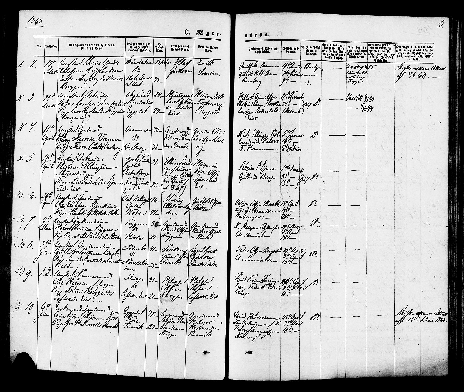 Nore kirkebøker, AV/SAKO-A-238/F/Fa/L0004: Ministerialbok nr. I 4, 1867-1877, s. 3