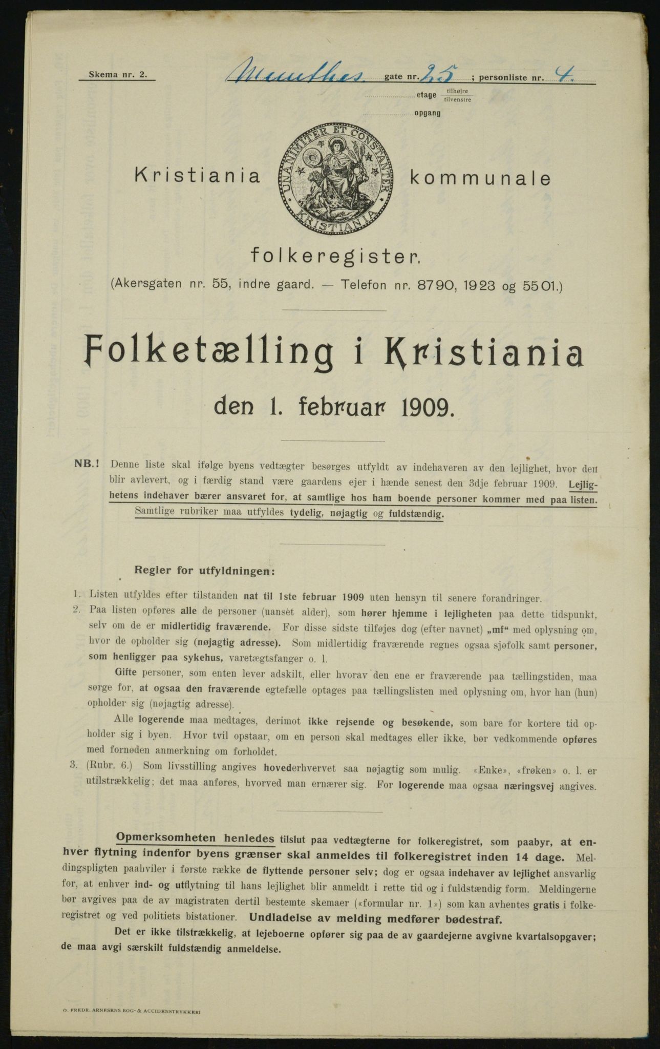 OBA, Kommunal folketelling 1.2.1909 for Kristiania kjøpstad, 1909, s. 61626