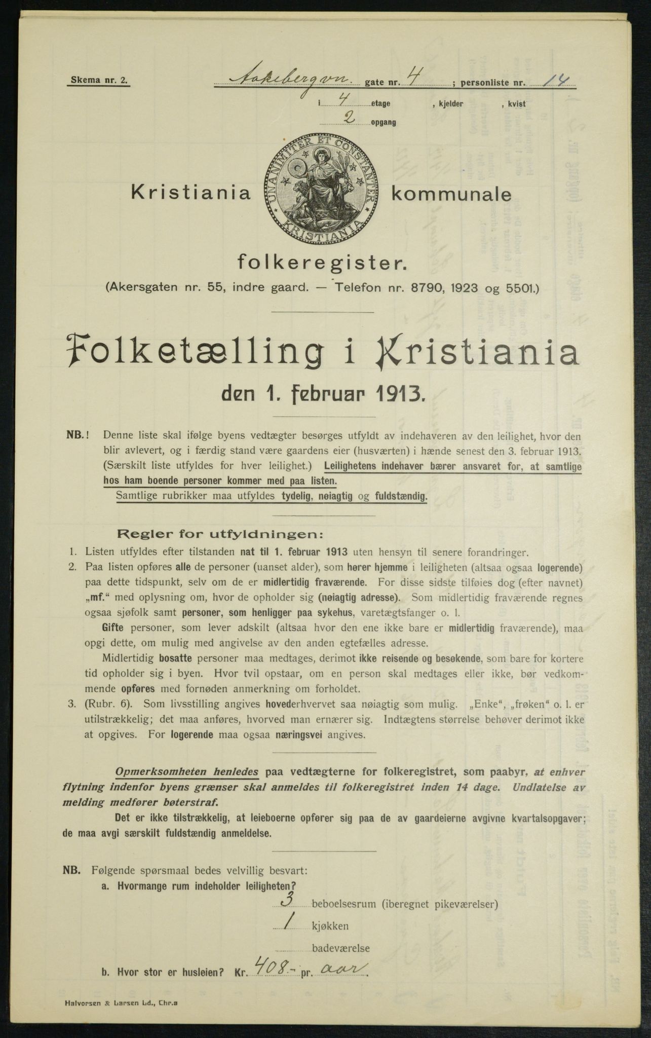OBA, Kommunal folketelling 1.2.1913 for Kristiania, 1913, s. 130225