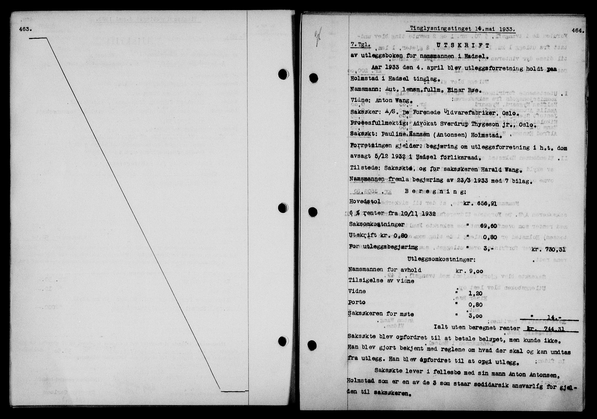 Vesterålen sorenskriveri, SAT/A-4180/1/2/2Ca/L0057: Pantebok nr. 50, 1933-1933, Tingl.dato: 04.05.1933