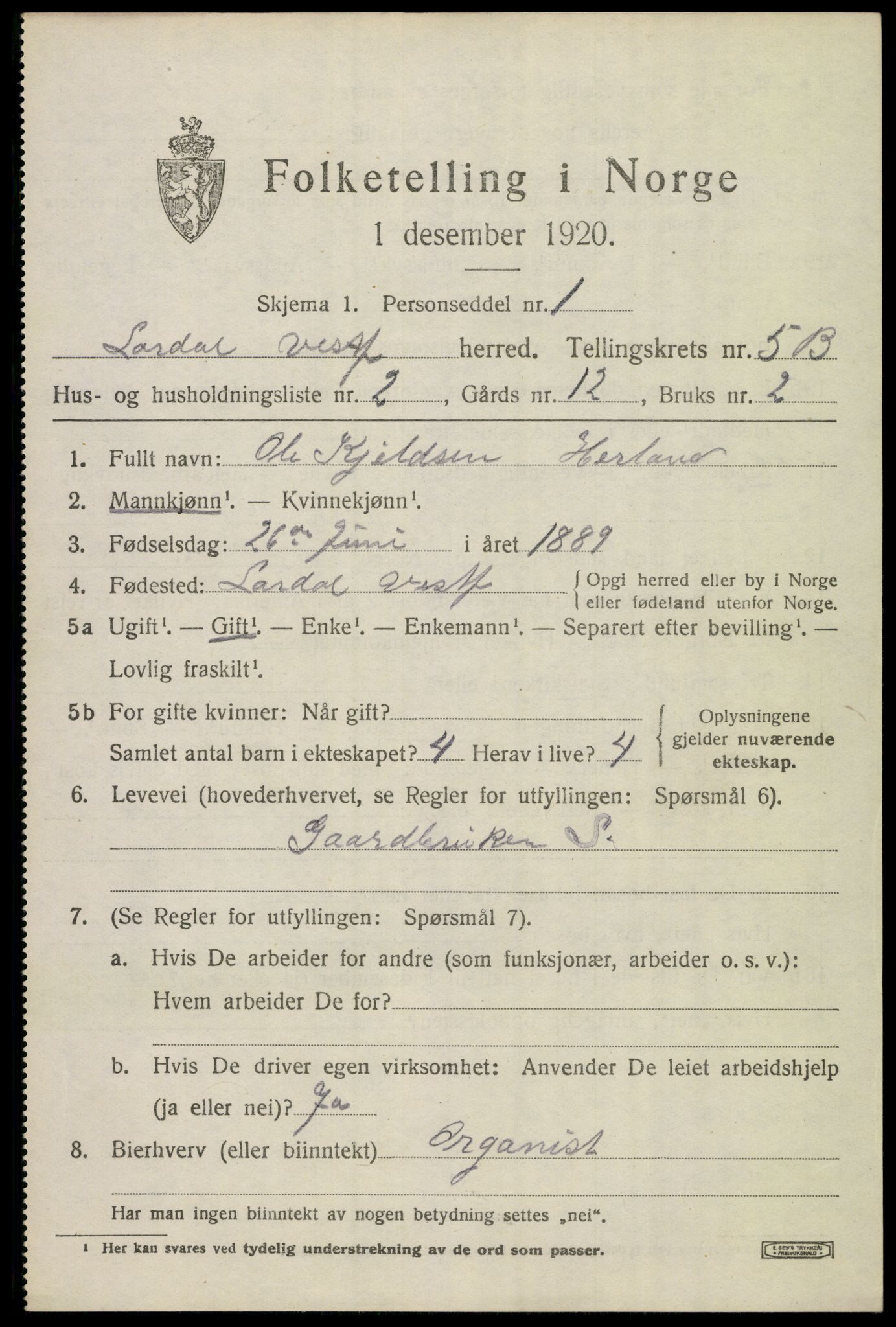 SAKO, Folketelling 1920 for 0728 Lardal herred, 1920, s. 5241