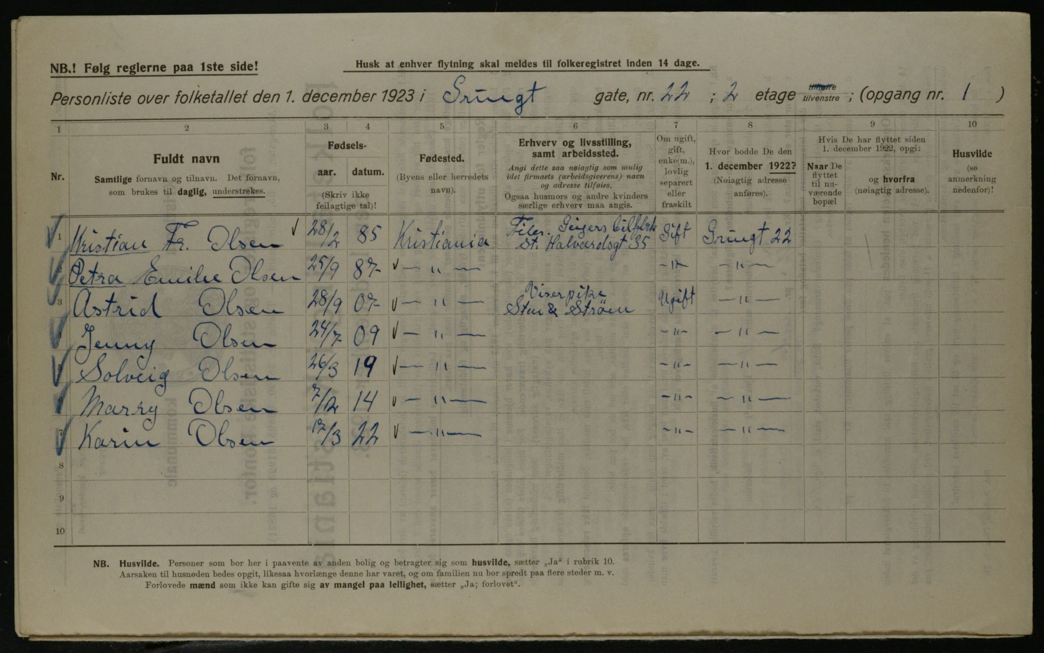 OBA, Kommunal folketelling 1.12.1923 for Kristiania, 1923, s. 34487