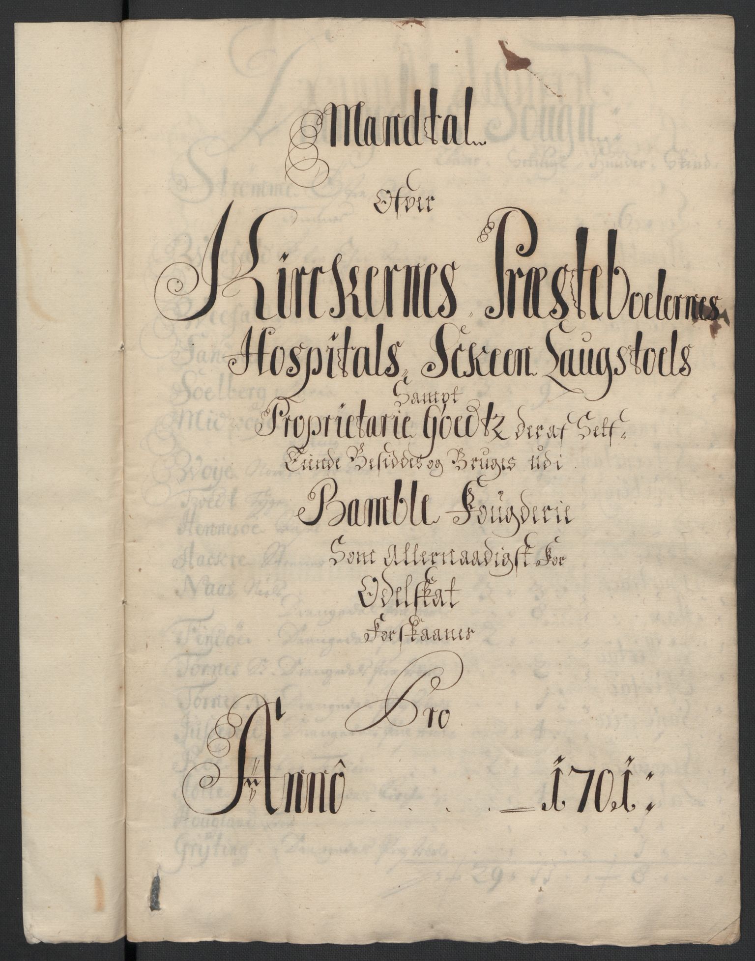 Rentekammeret inntil 1814, Reviderte regnskaper, Fogderegnskap, RA/EA-4092/R36/L2105: Fogderegnskap Øvre og Nedre Telemark og Bamble, 1701, s. 277