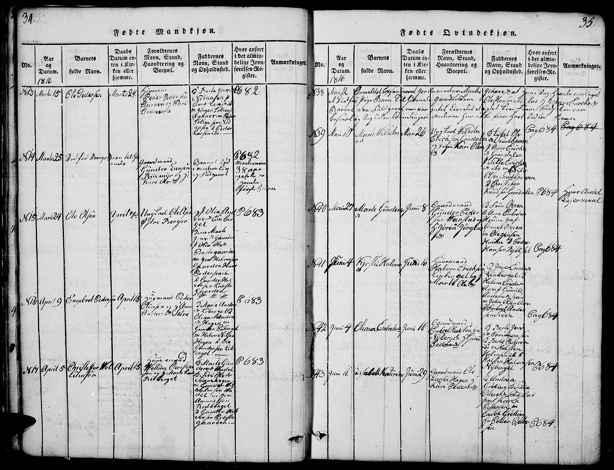 Elverum prestekontor, AV/SAH-PREST-044/H/Ha/Hab/L0001: Klokkerbok nr. 1, 1815-1829, s. 34-35