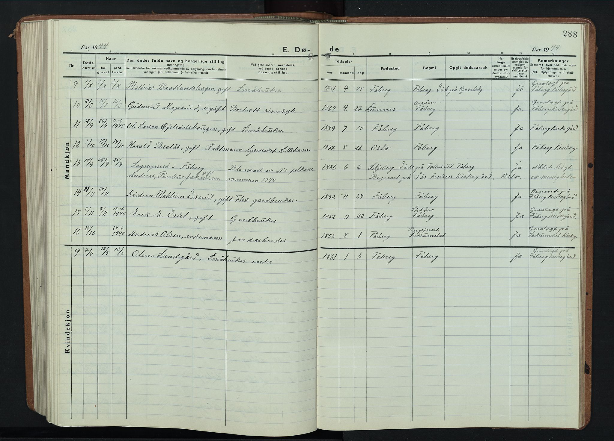 Fåberg prestekontor, AV/SAH-PREST-086/H/Ha/Hab/L0014: Klokkerbok nr. 14, 1922-1946, s. 288