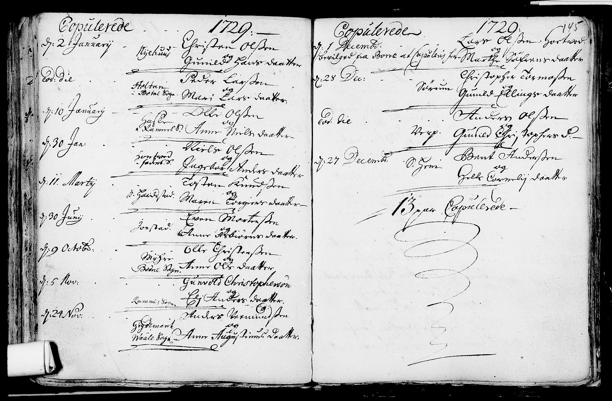 Våle kirkebøker, AV/SAKO-A-334/F/Fa/L0002: Ministerialbok nr. I 2, 1705-1732, s. 145