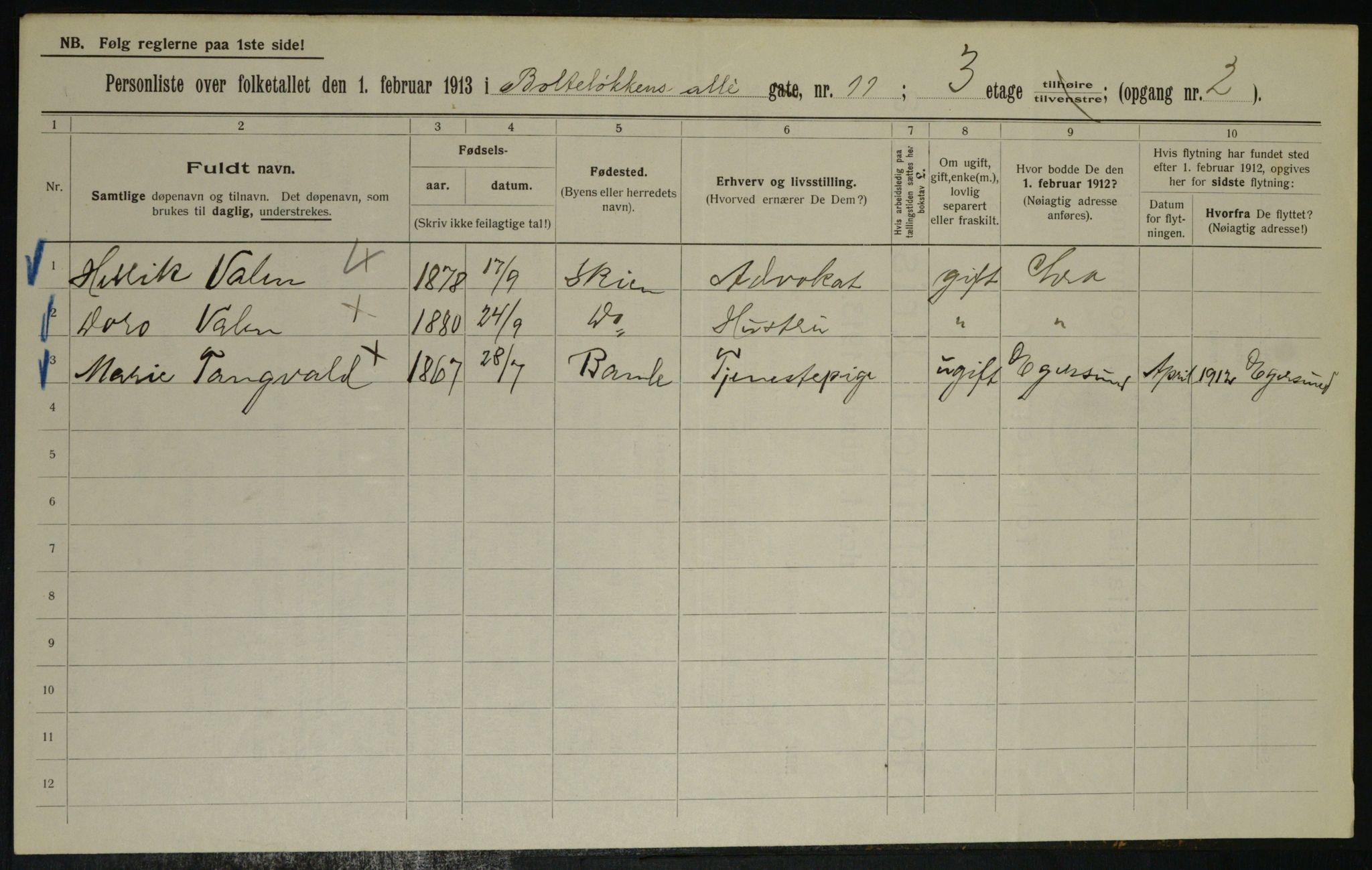 OBA, Kommunal folketelling 1.2.1913 for Kristiania, 1913, s. 7575