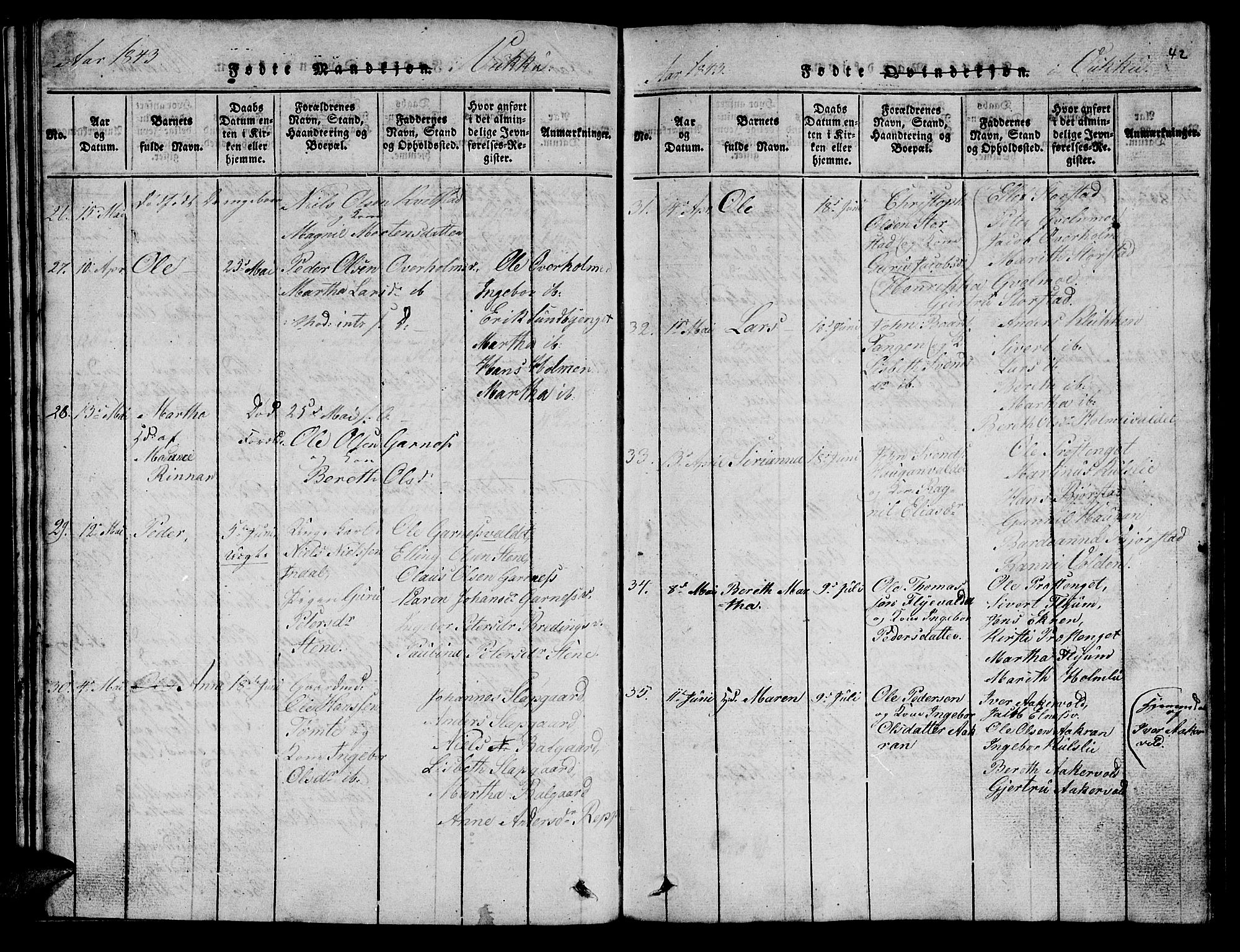 Ministerialprotokoller, klokkerbøker og fødselsregistre - Nord-Trøndelag, SAT/A-1458/723/L0251: Klokkerbok nr. 723C01 /2, 1843-1845, s. 42