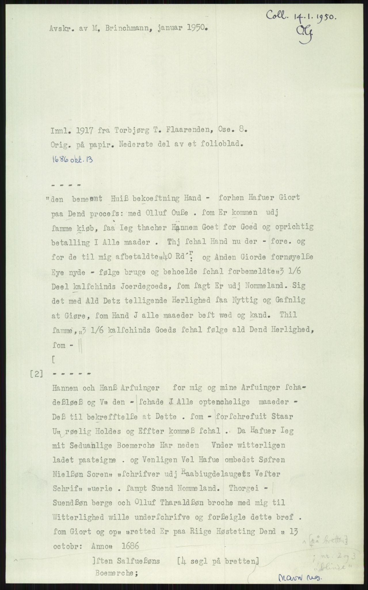 Samlinger til kildeutgivelse, Diplomavskriftsamlingen, RA/EA-4053/H/Ha, s. 1960
