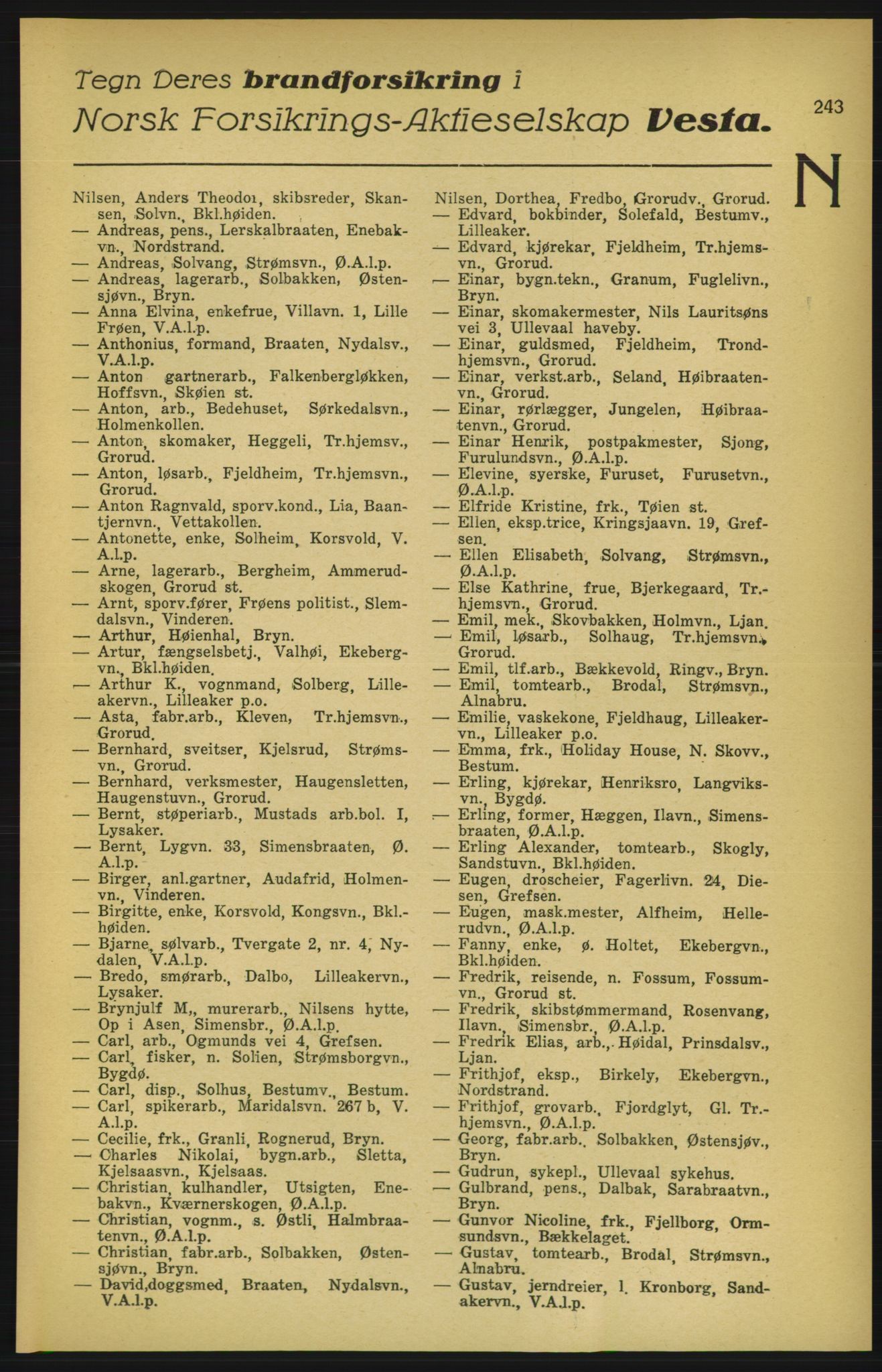 Aker adressebok/adressekalender, PUBL/001/A/003: Akers adressekalender, 1924-1925, s. 243