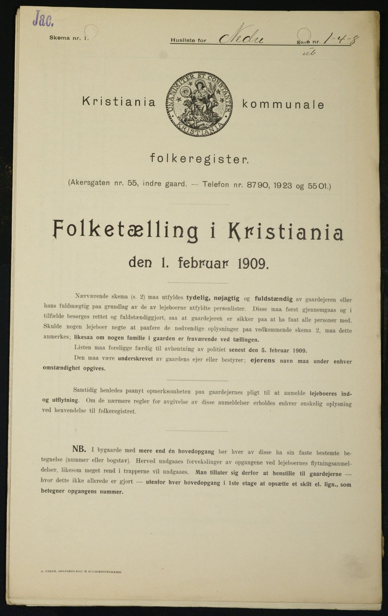 OBA, Kommunal folketelling 1.2.1909 for Kristiania kjøpstad, 1909, s. 62686