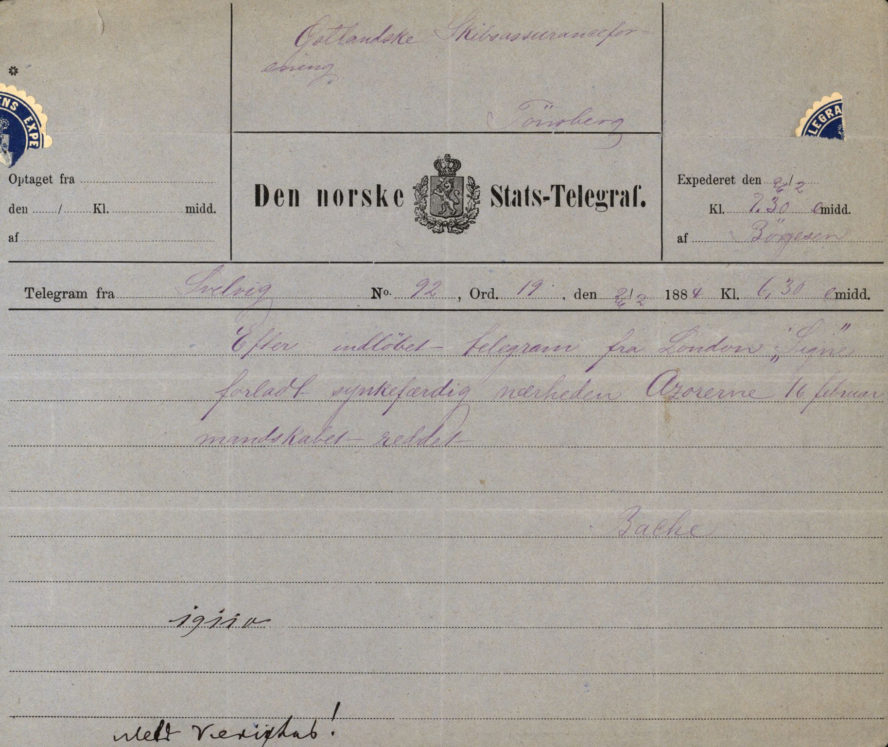 Pa 63 - Østlandske skibsassuranceforening, VEMU/A-1079/G/Ga/L0017/0005: Havaridokumenter / Signe, Hurra, Activ, Sjofna, Senior, Scandia, 1884, s. 39