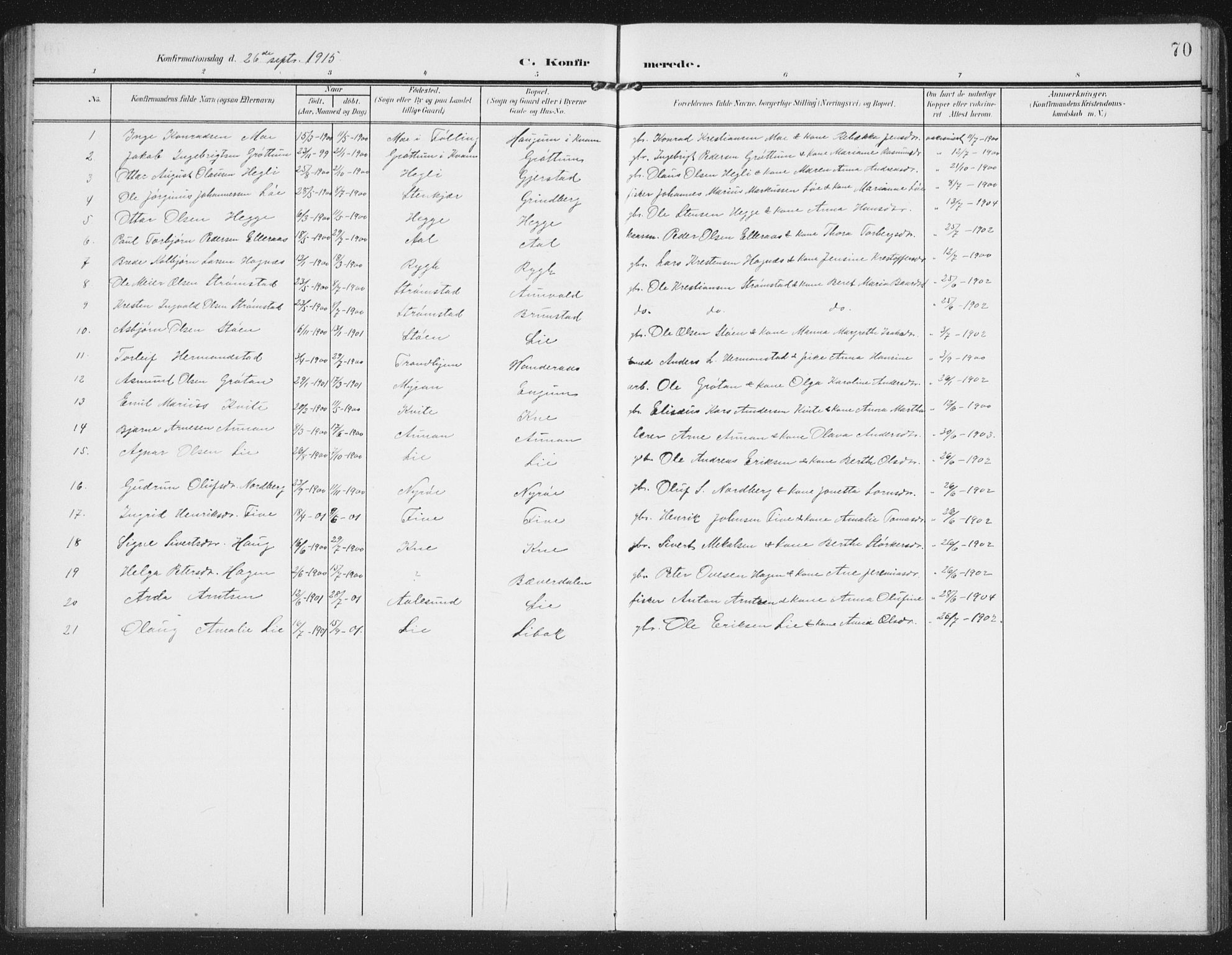 Ministerialprotokoller, klokkerbøker og fødselsregistre - Nord-Trøndelag, AV/SAT-A-1458/747/L0460: Klokkerbok nr. 747C02, 1908-1939, s. 70