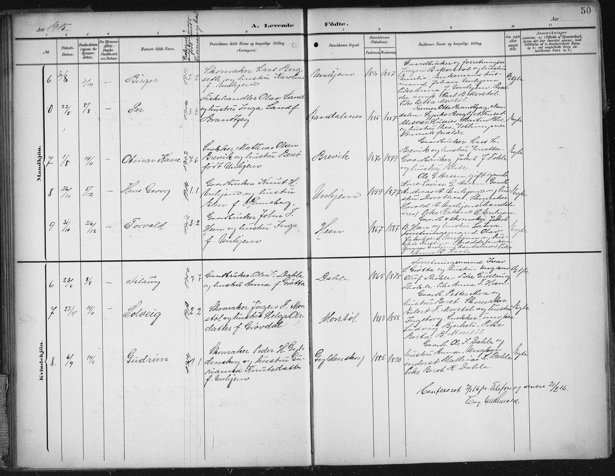 Ministerialprotokoller, klokkerbøker og fødselsregistre - Møre og Romsdal, SAT/A-1454/545/L0589: Klokkerbok nr. 545C03, 1902-1937, s. 50