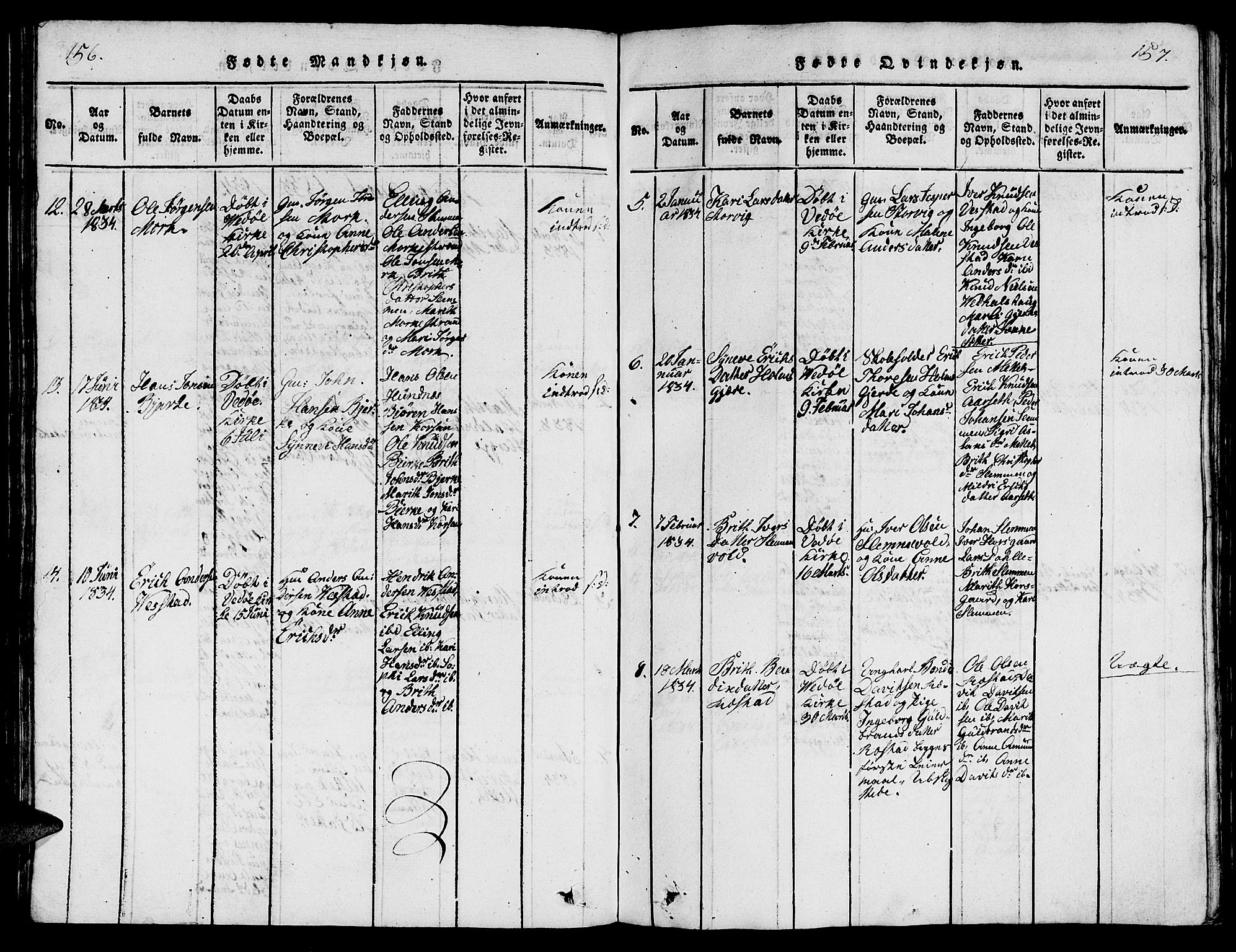 Ministerialprotokoller, klokkerbøker og fødselsregistre - Møre og Romsdal, AV/SAT-A-1454/547/L0610: Klokkerbok nr. 547C01, 1818-1839, s. 156-157