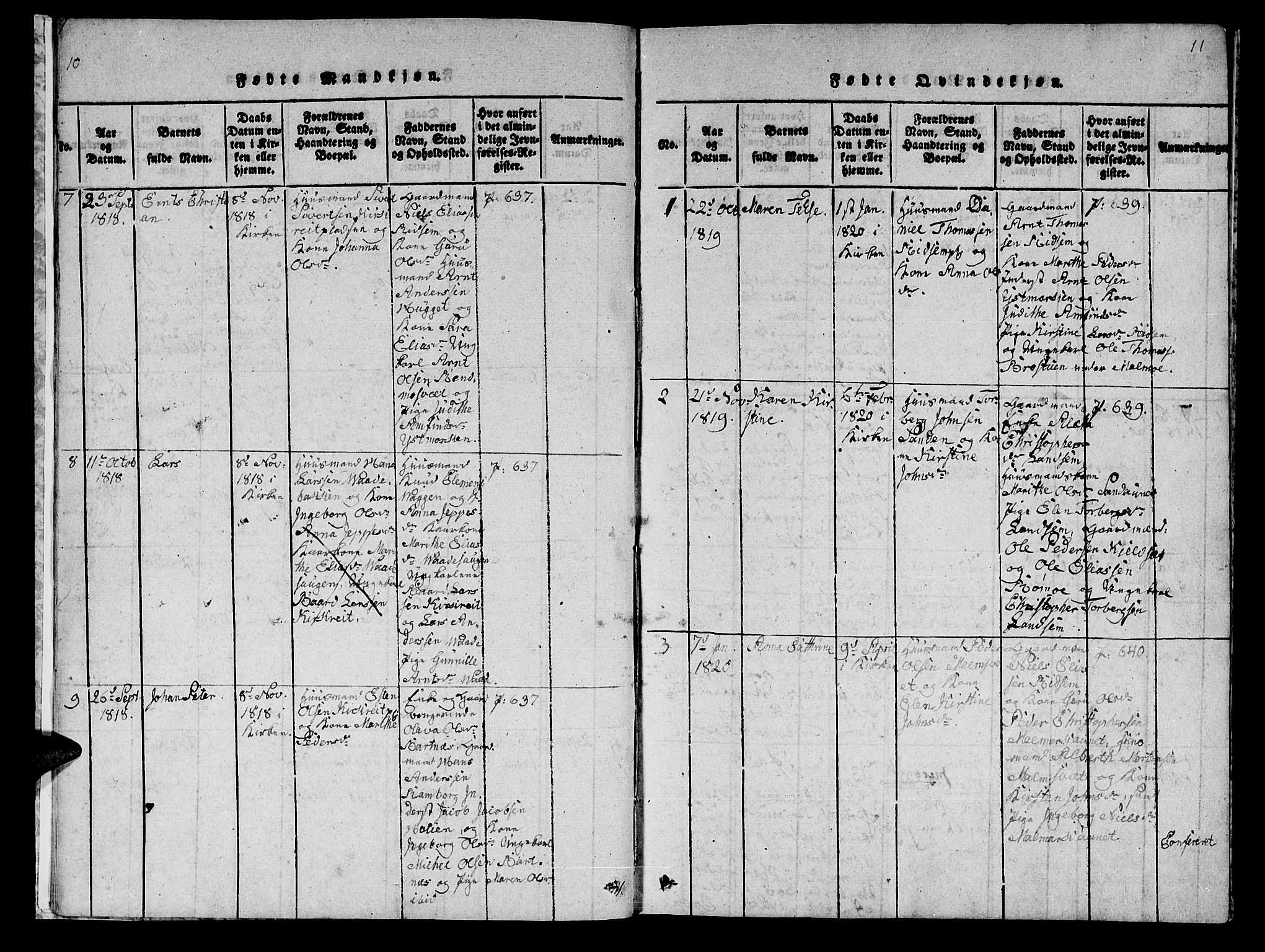 Ministerialprotokoller, klokkerbøker og fødselsregistre - Nord-Trøndelag, AV/SAT-A-1458/745/L0433: Klokkerbok nr. 745C02, 1817-1825, s. 10-11