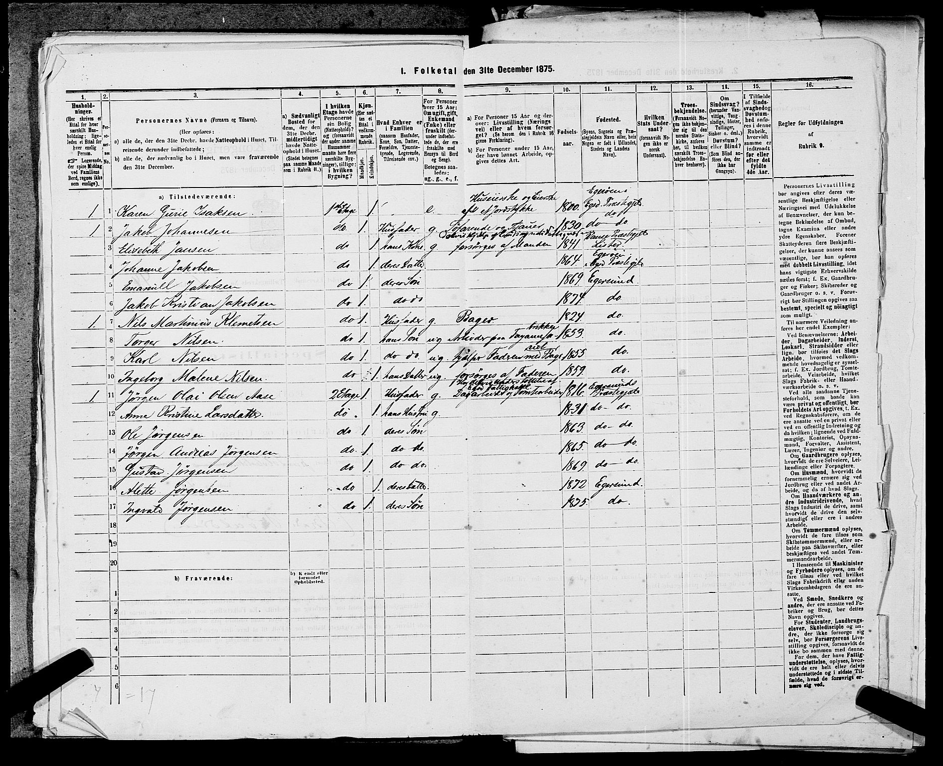 SAST, Folketelling 1875 for 1101B Eigersund prestegjeld, Egersund ladested, 1875, s. 90