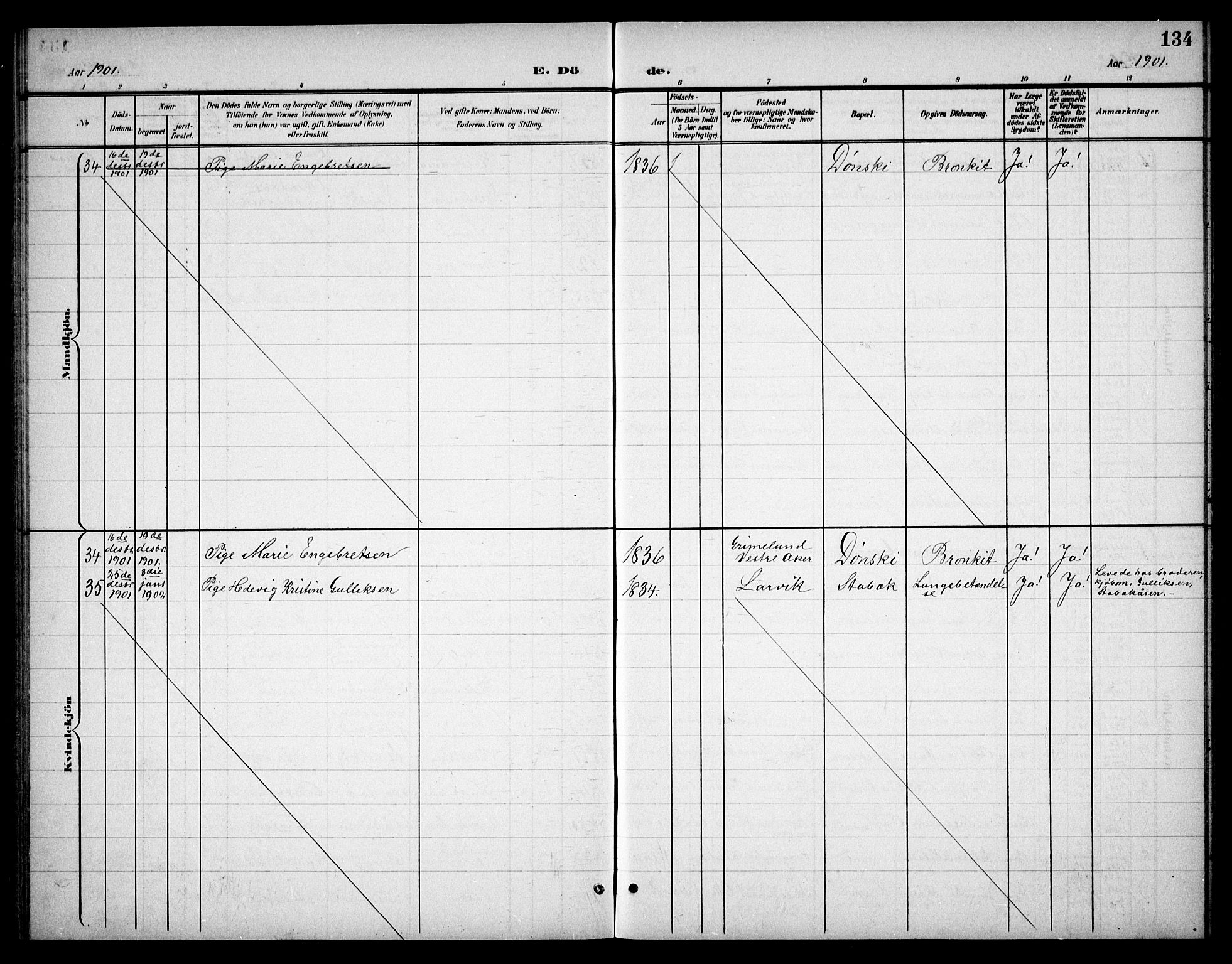 Østre Bærum prestekontor Kirkebøker, AV/SAO-A-10887/G/Ga/L0001: Klokkerbok nr. 1, 1898-1913, s. 134