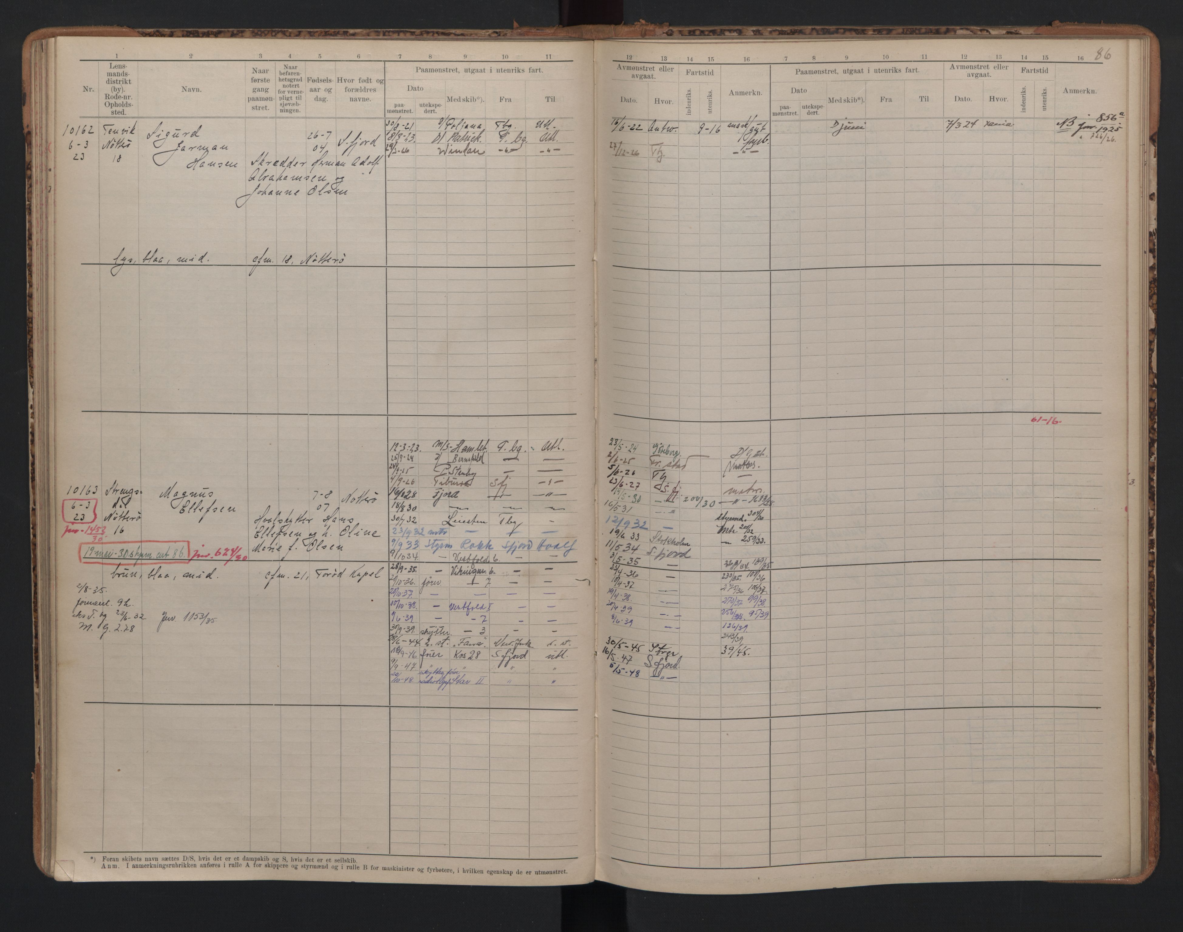 Tønsberg innrulleringskontor, AV/SAKO-A-786/F/Fc/Fcb/L0010: Hovedrulle Patent nr. 9993-1923, 1922-1923, s. 86